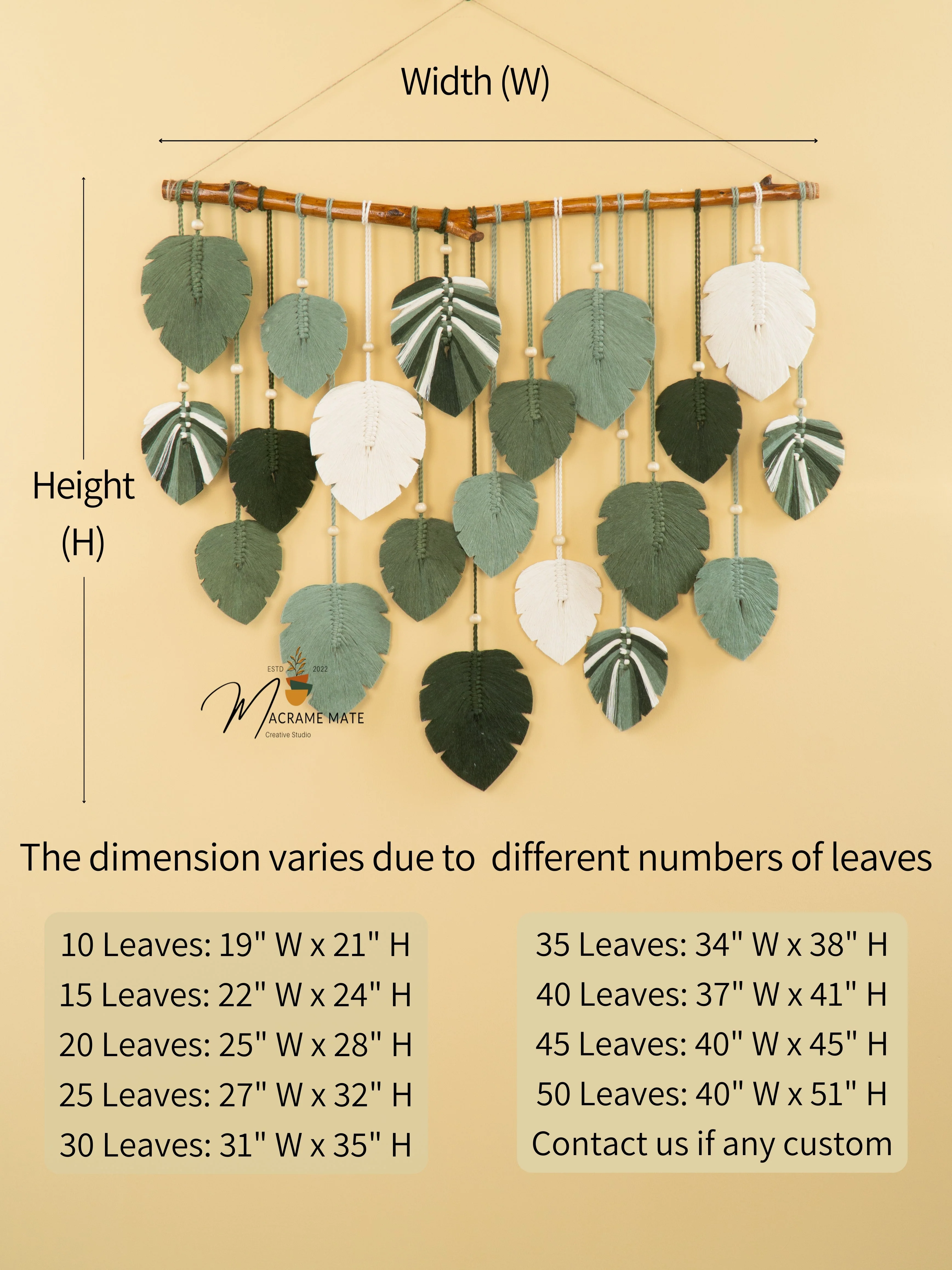 Elodie Monstera Mixed Macrame Leaves Wall Hanging - Image 2
