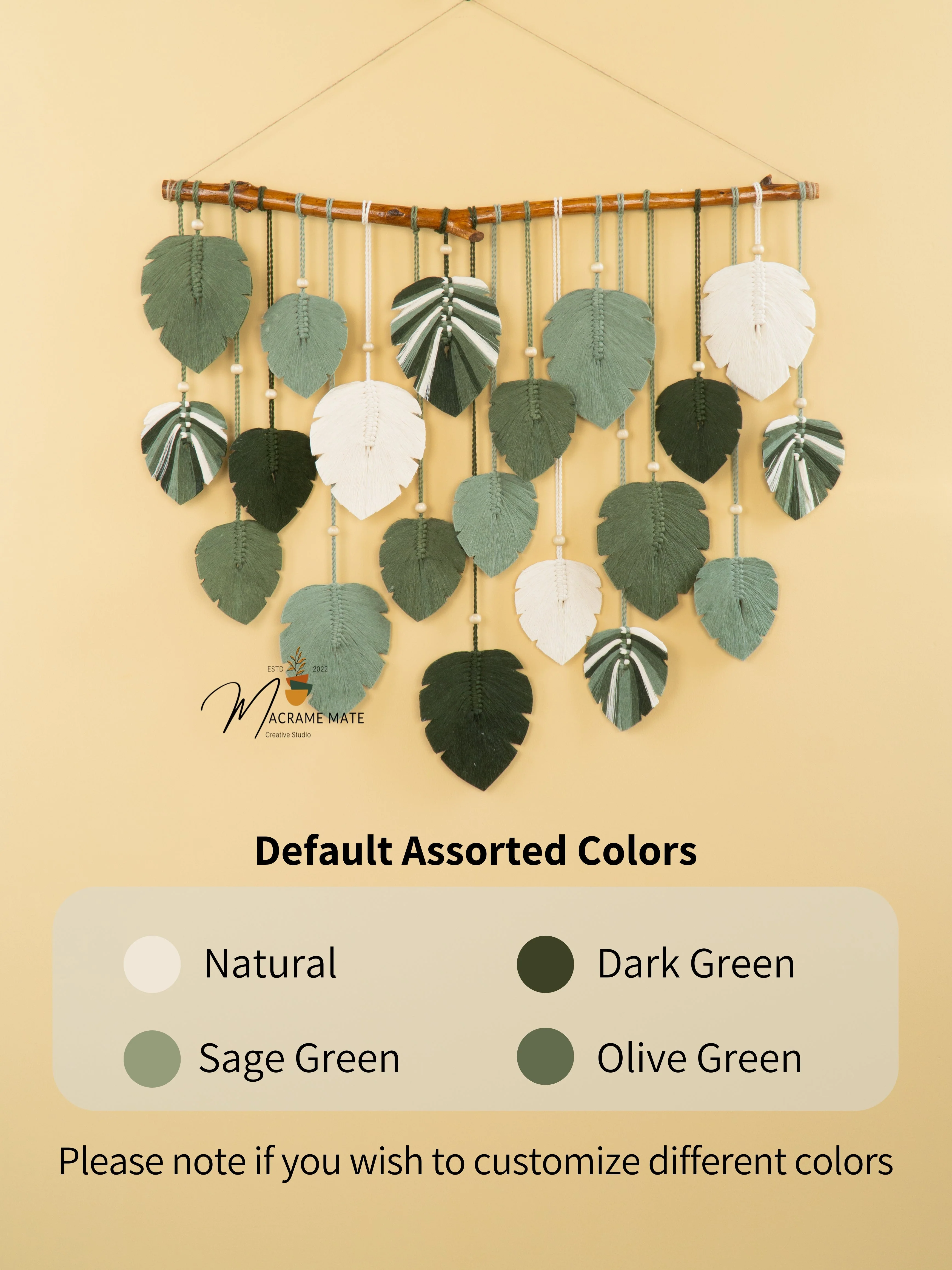 Elodie Monstera Mixed Macrame Leaves Wall Hanging - Image 3