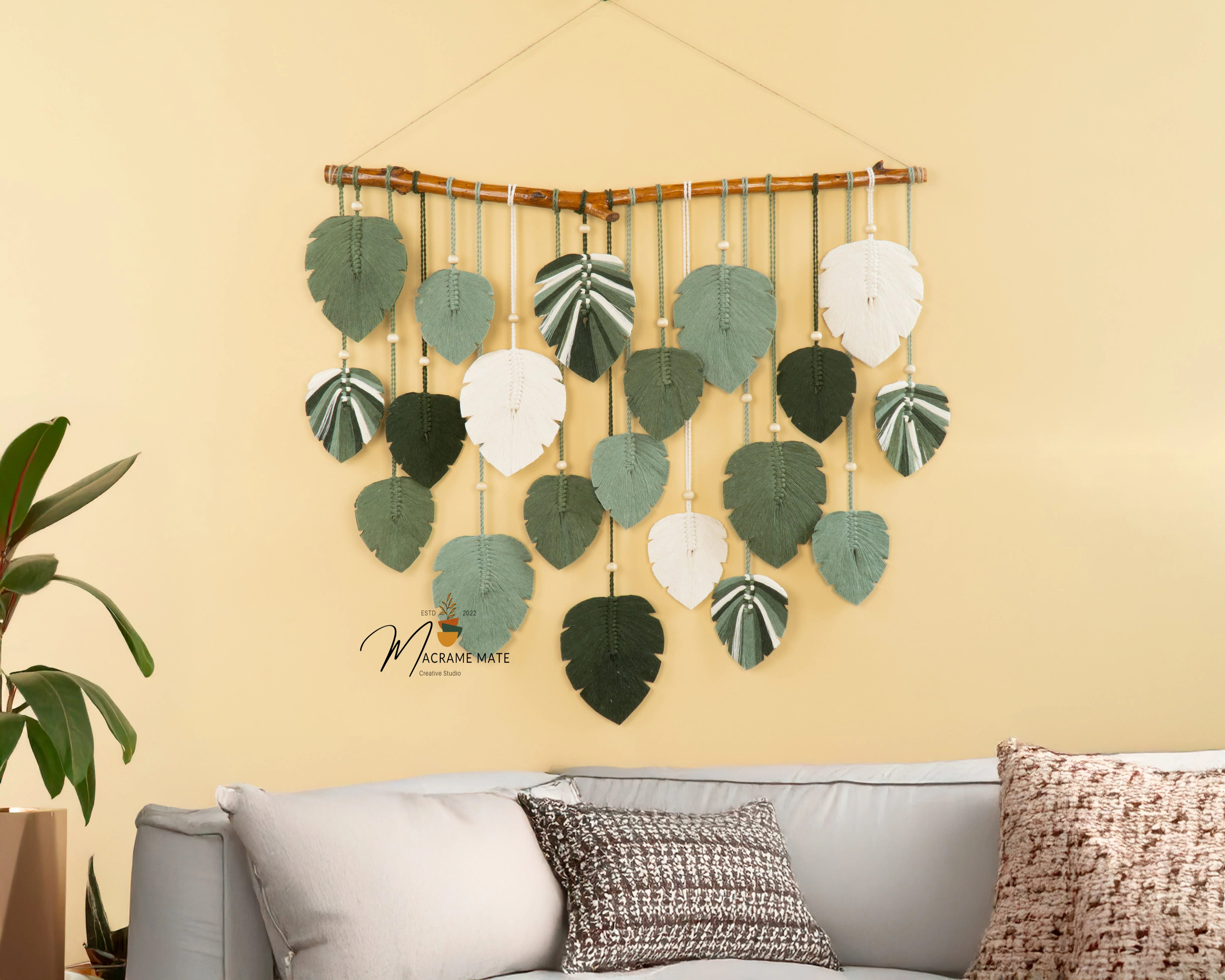 Elodie Monstera Mixed Macrame Leaves Wall Hanging - Image 5