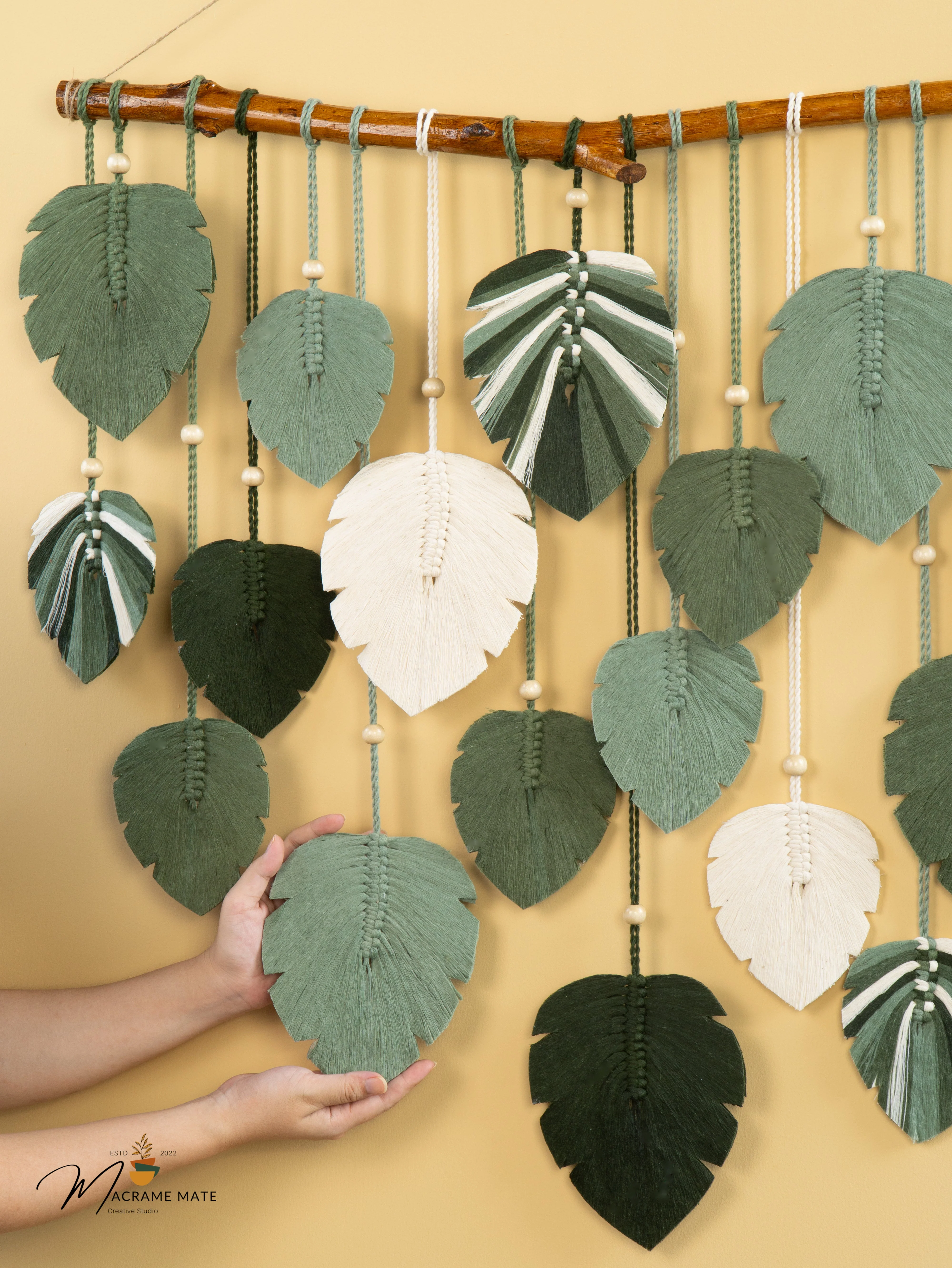 Elodie Monstera Mixed Macrame Leaves Wall Hanging - Image 7