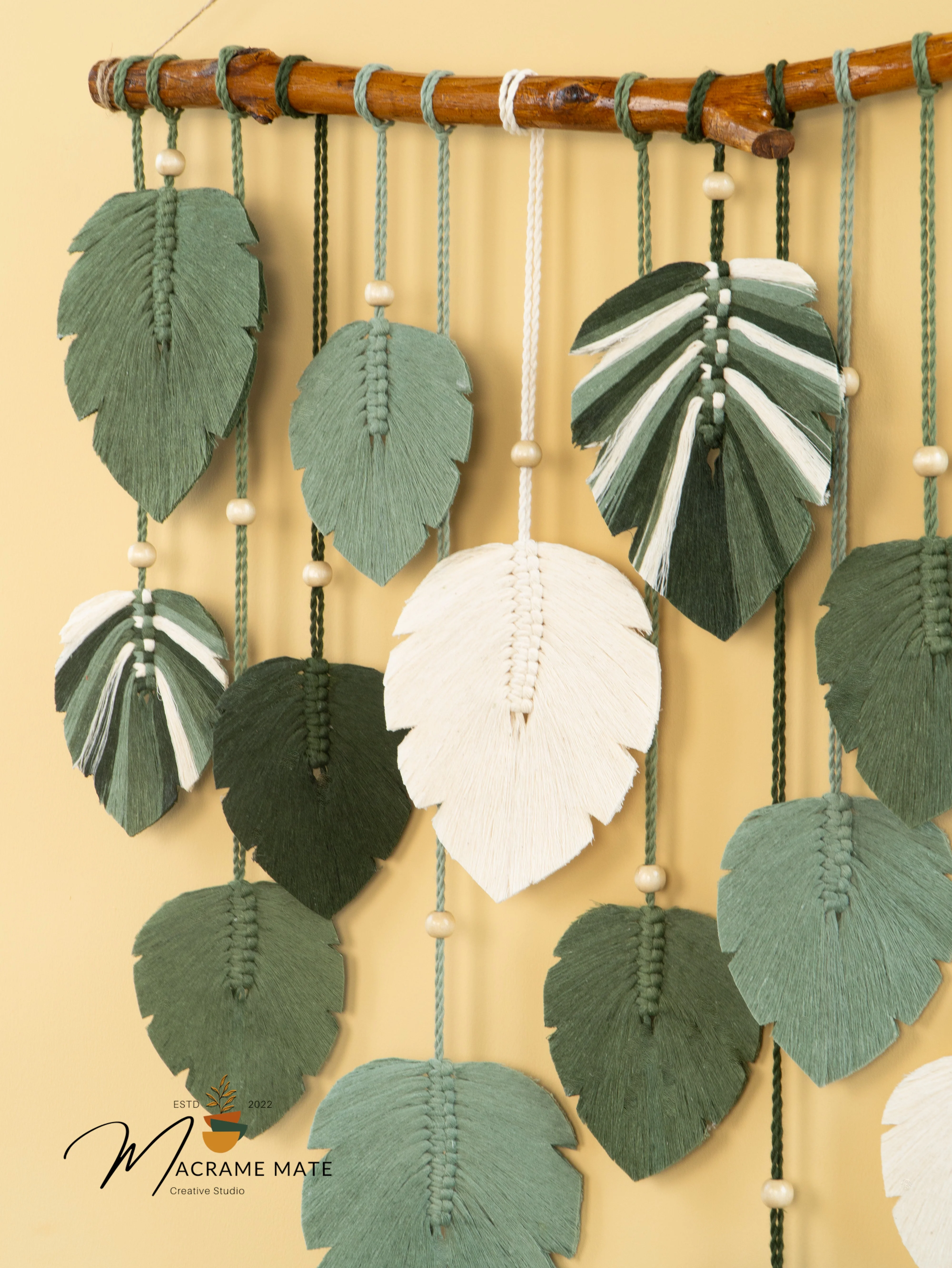 Elodie Monstera Mixed Macrame Leaves Wall Hanging - Image 9