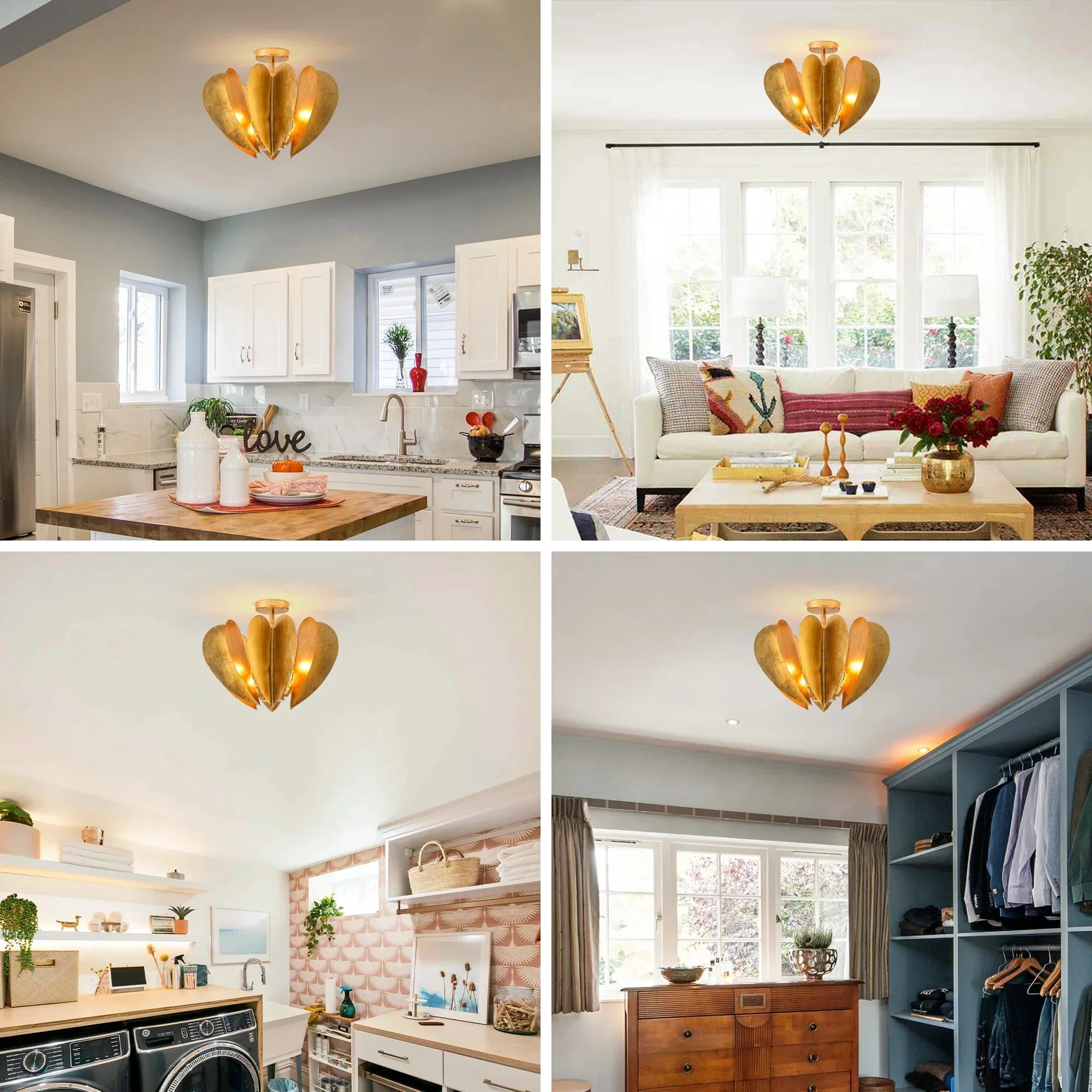 Elvira Farmhouse Gold Hexagonal Ceiling Light - Image 10
