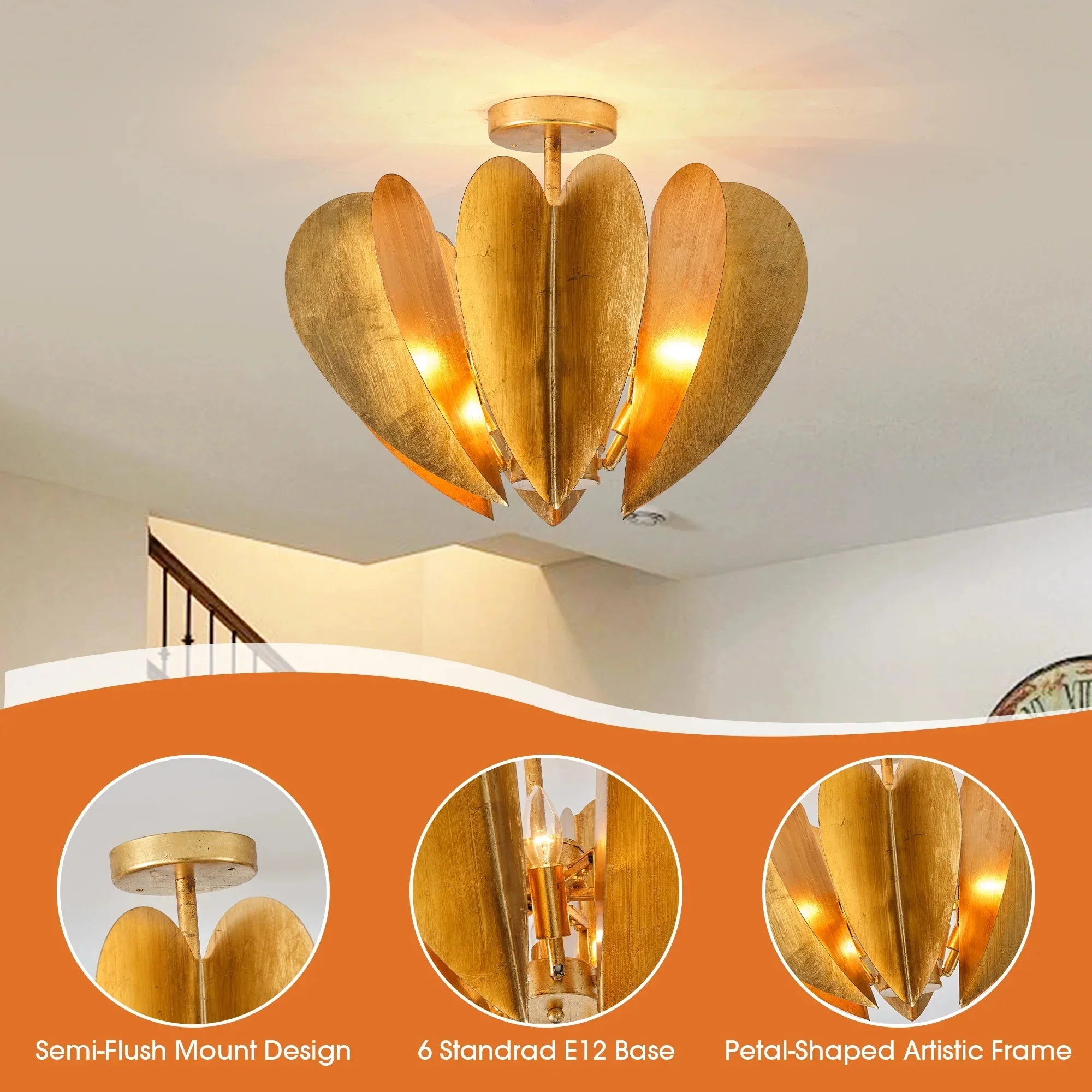 Elvira Farmhouse Gold Hexagonal Ceiling Light - Image 7