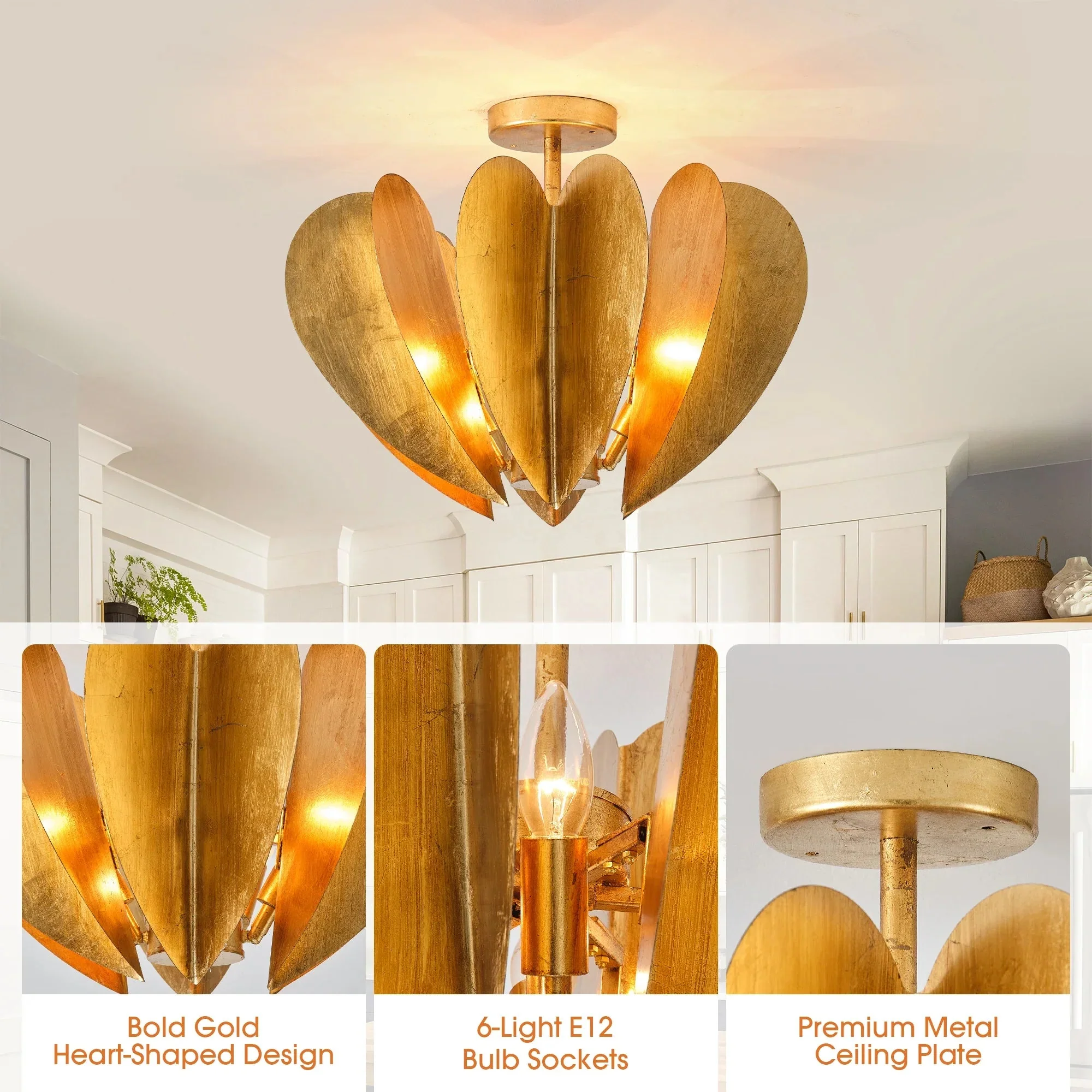 Elvira Farmhouse Gold Hexagonal Ceiling Light - Image 8