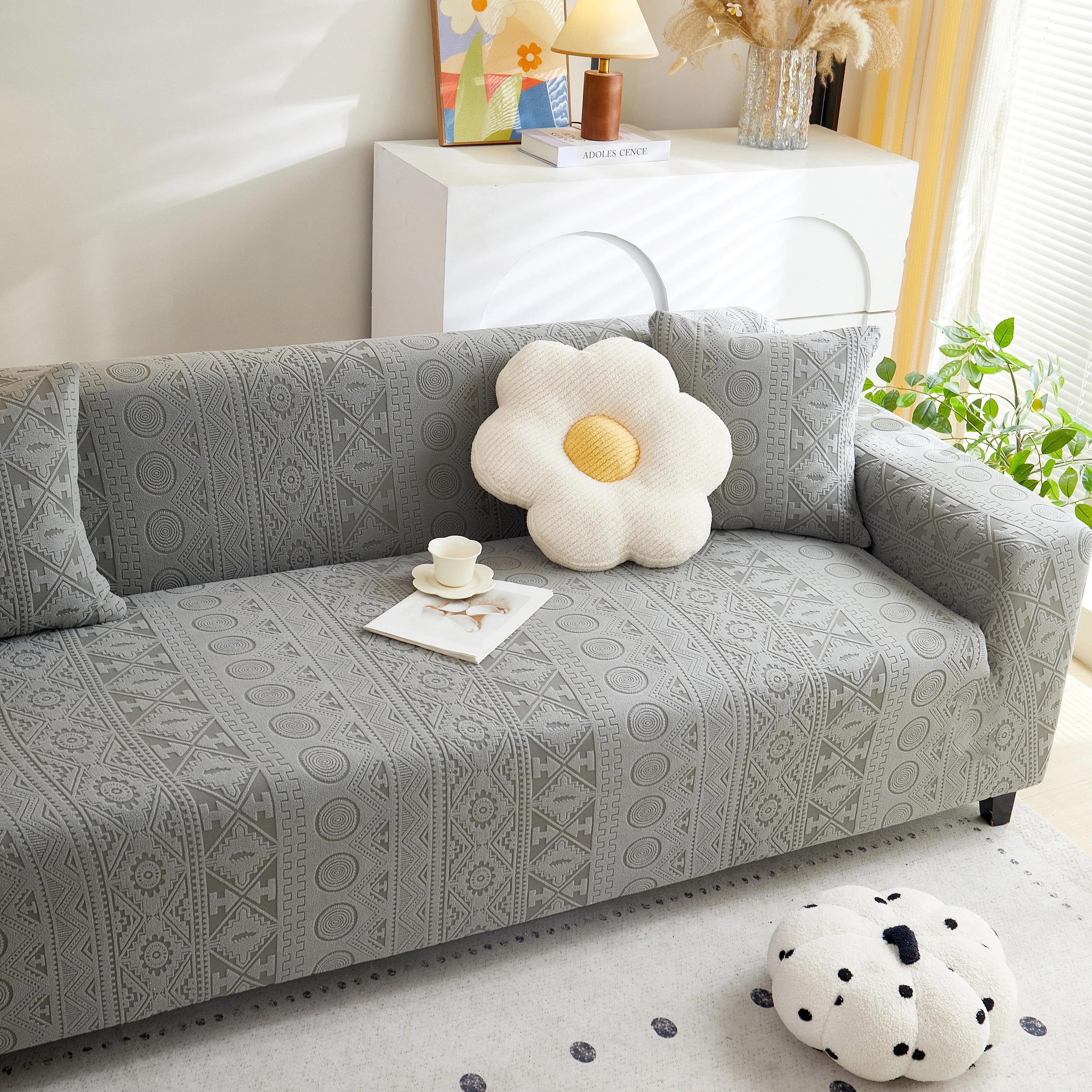 Embossed Geometric Elastic Sofa Cover Boho Stylish Decorative Furniture Covers - Image 10