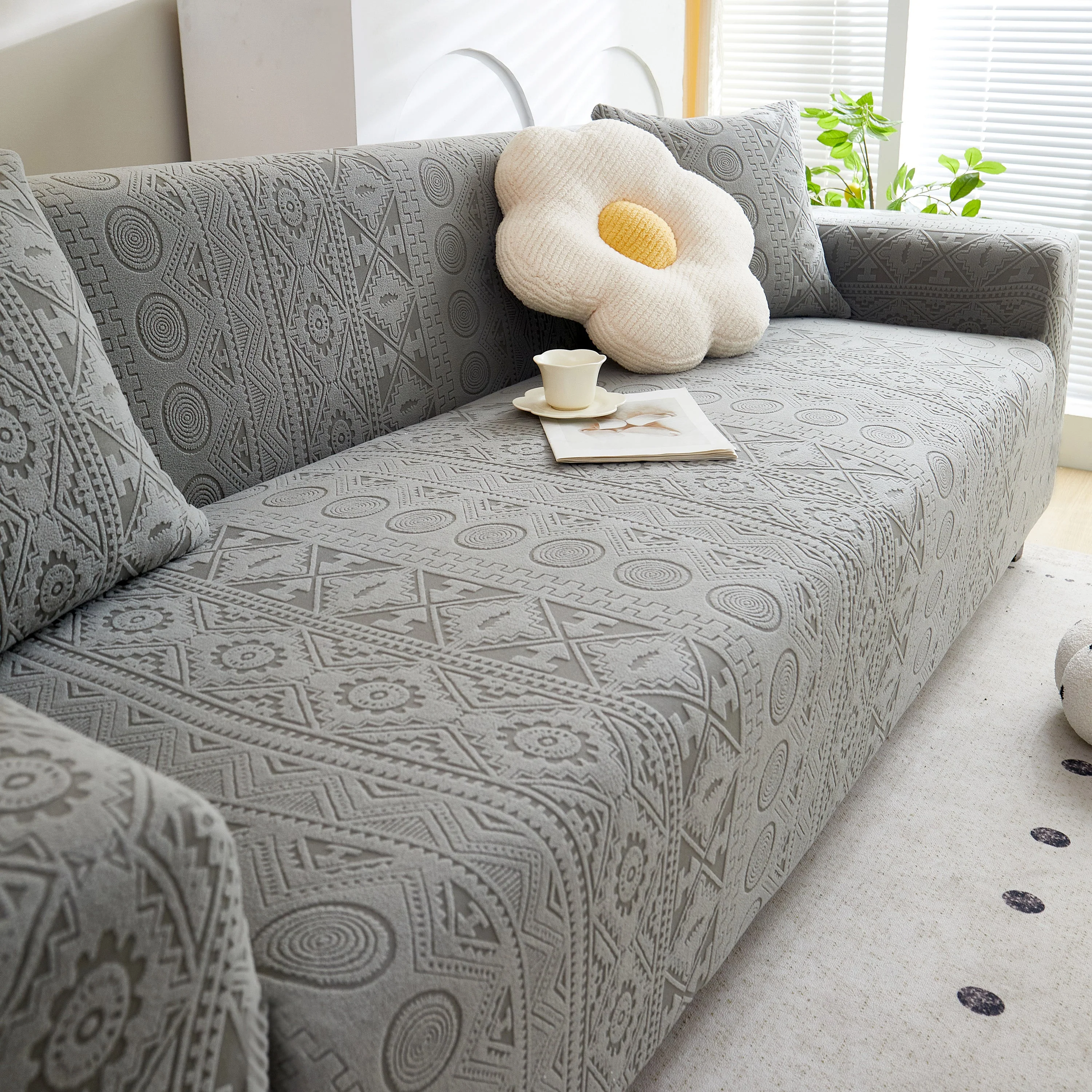 Embossed Geometric Elastic Sofa Cover Boho Stylish Decorative Furniture Covers - Image 11