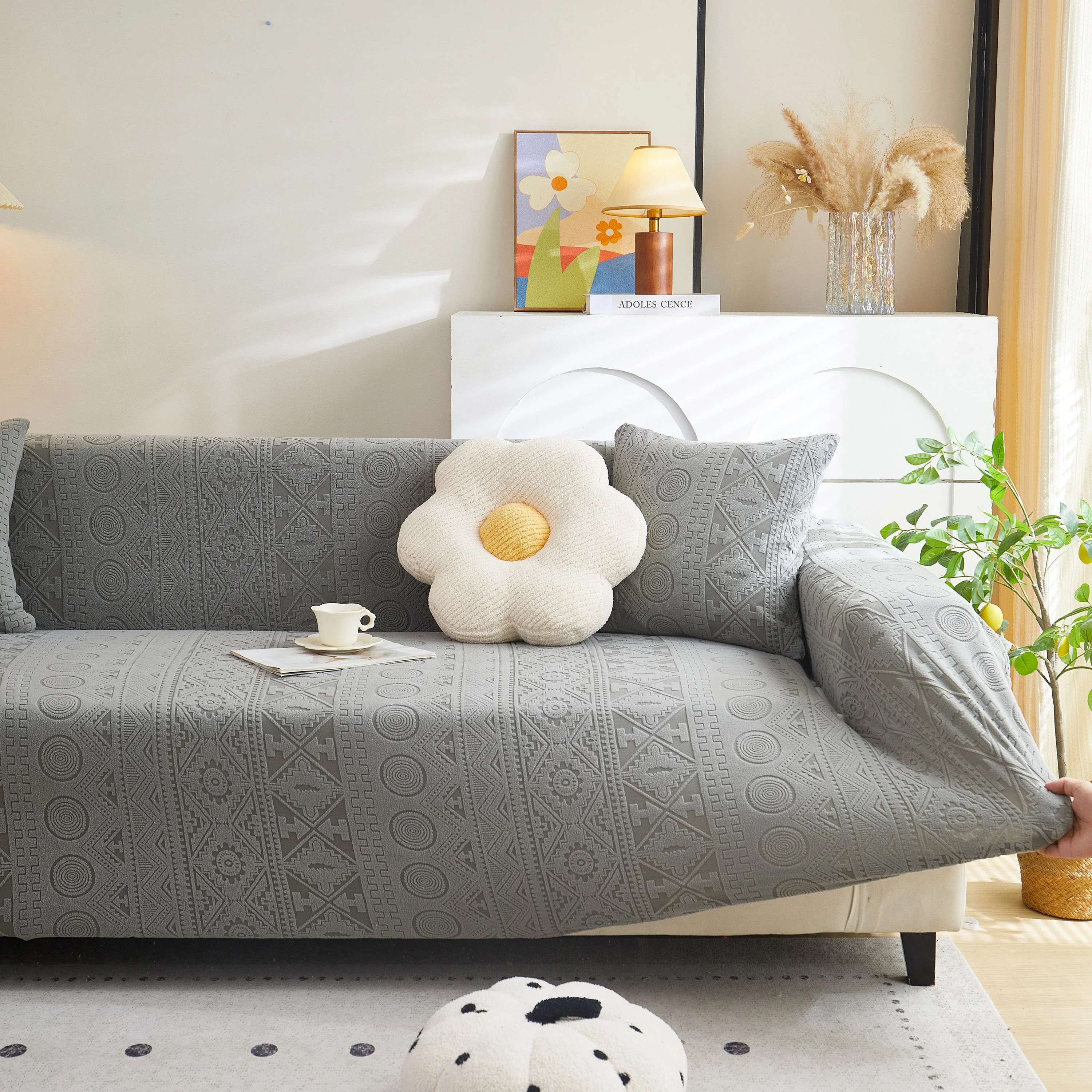 Embossed Geometric Elastic Sofa Cover Boho Stylish Decorative Furniture Covers - Image 14