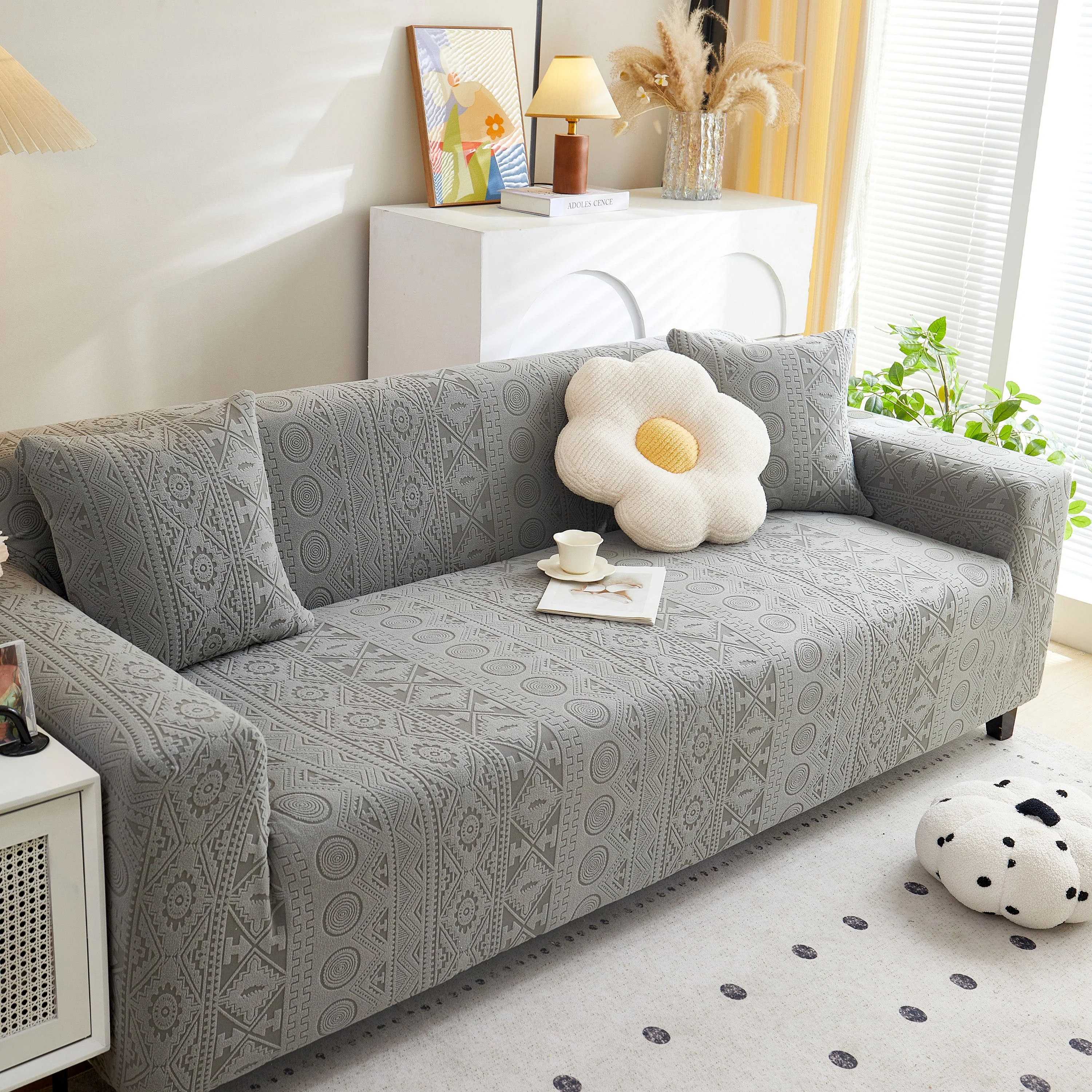 Embossed Geometric Elastic Sofa Cover Boho Stylish Decorative Furniture Covers - Image 15