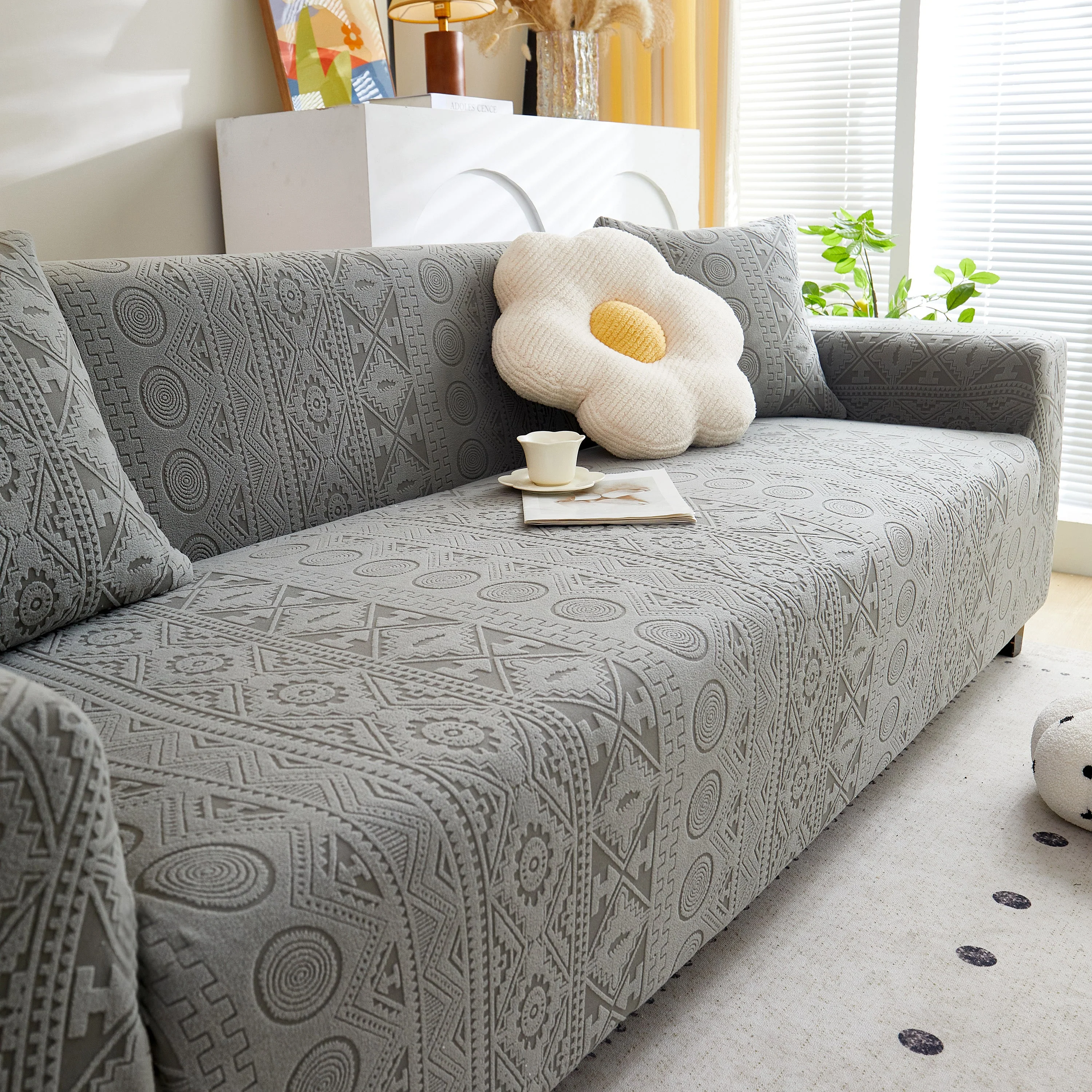 Embossed Geometric Elastic Sofa Cover Boho Stylish Decorative Furniture Covers - Image 16