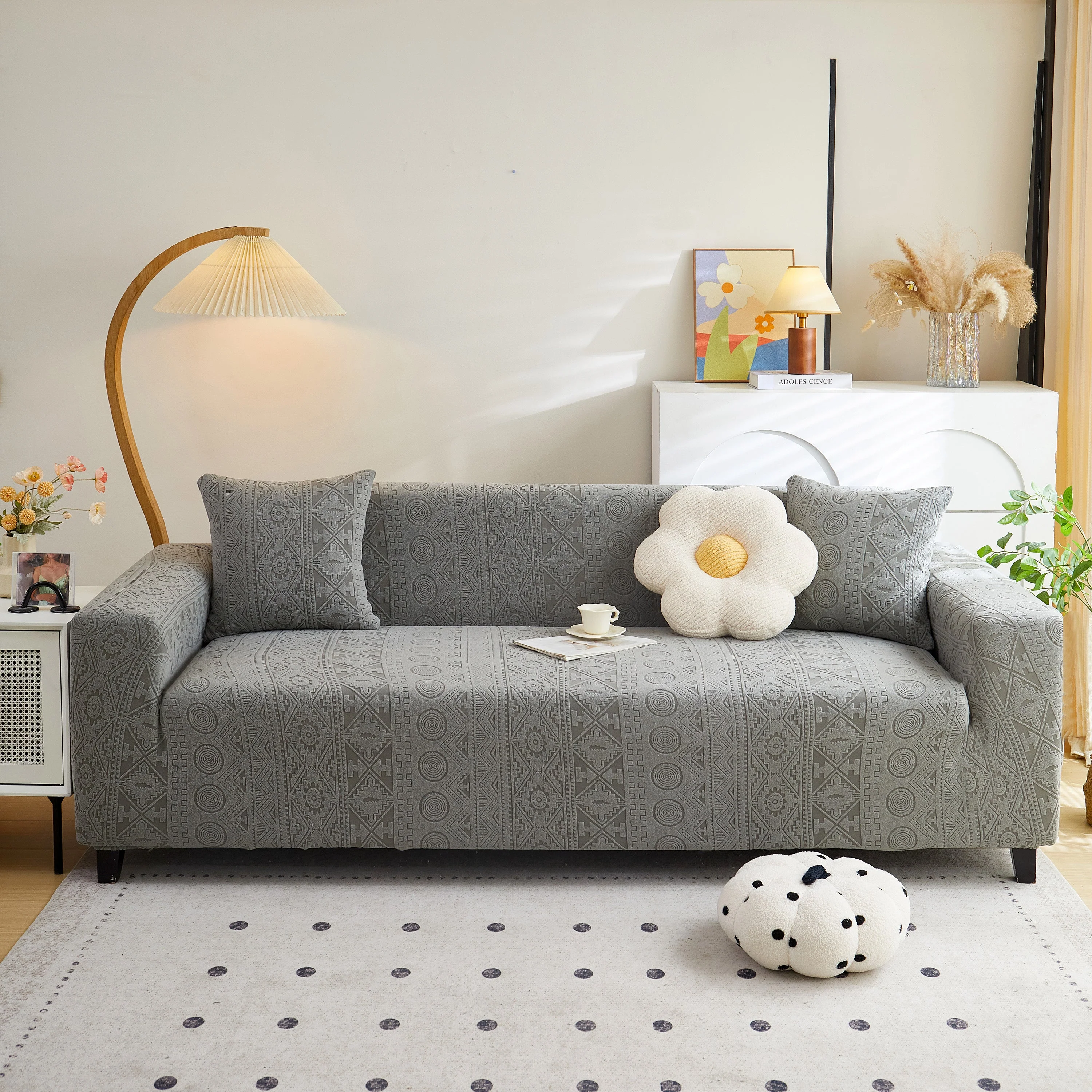 Embossed Geometric Elastic Sofa Cover Boho Stylish Decorative Furniture Covers - Image 2