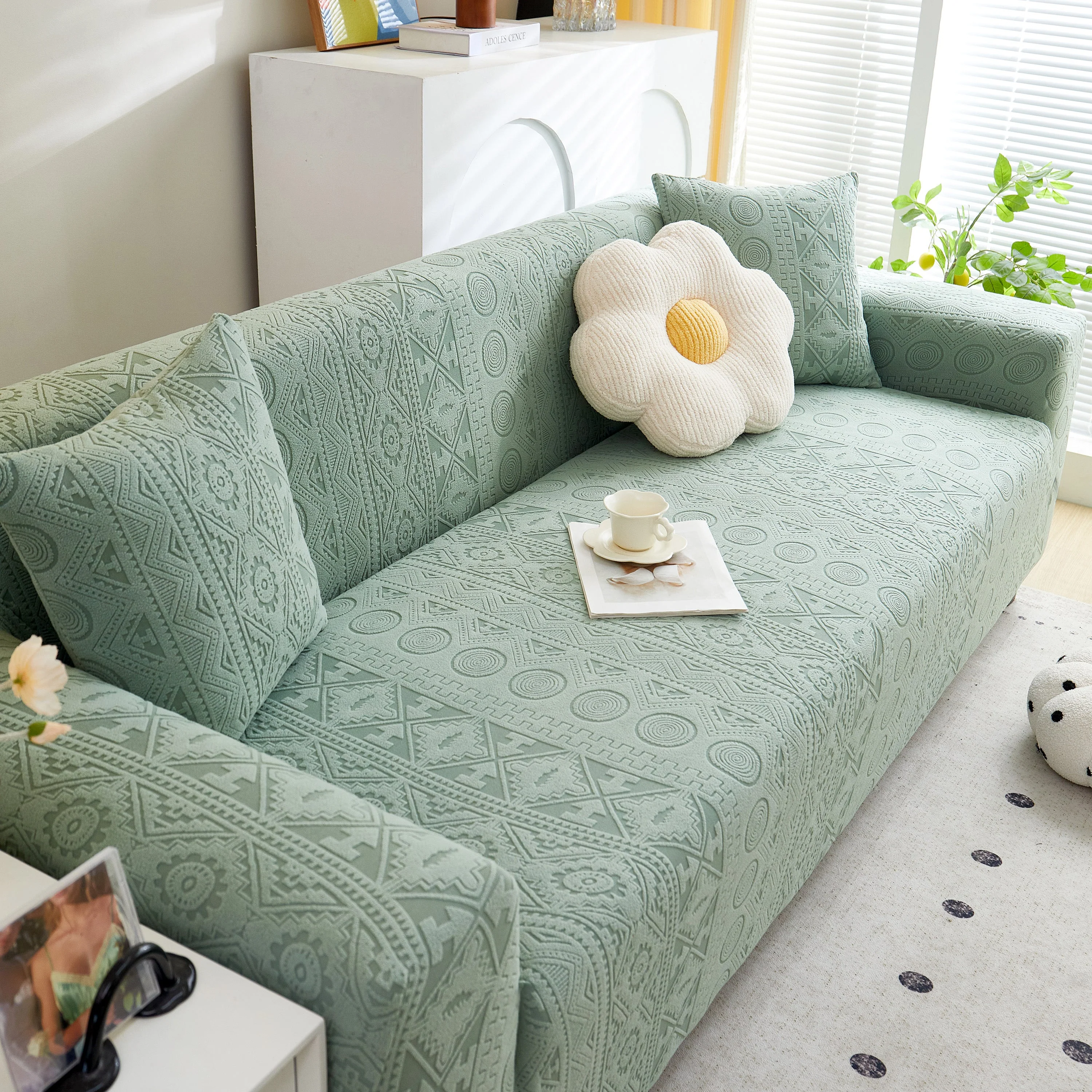 Embossed Geometric Elastic Sofa Cover Boho Stylish Decorative Furniture Covers - Image 20