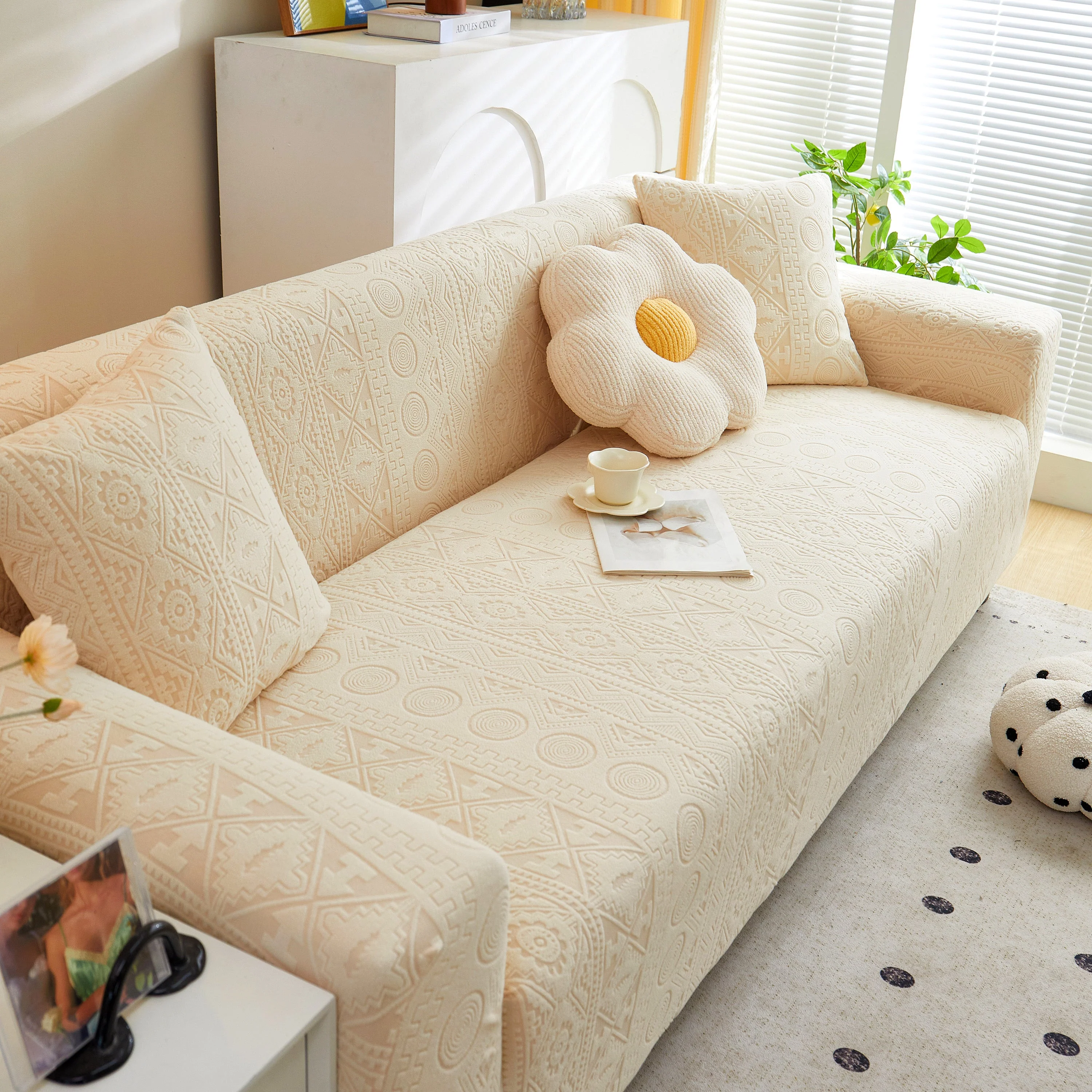 Embossed Geometric Elastic Sofa Cover Boho Stylish Decorative Furniture Covers - Image 21