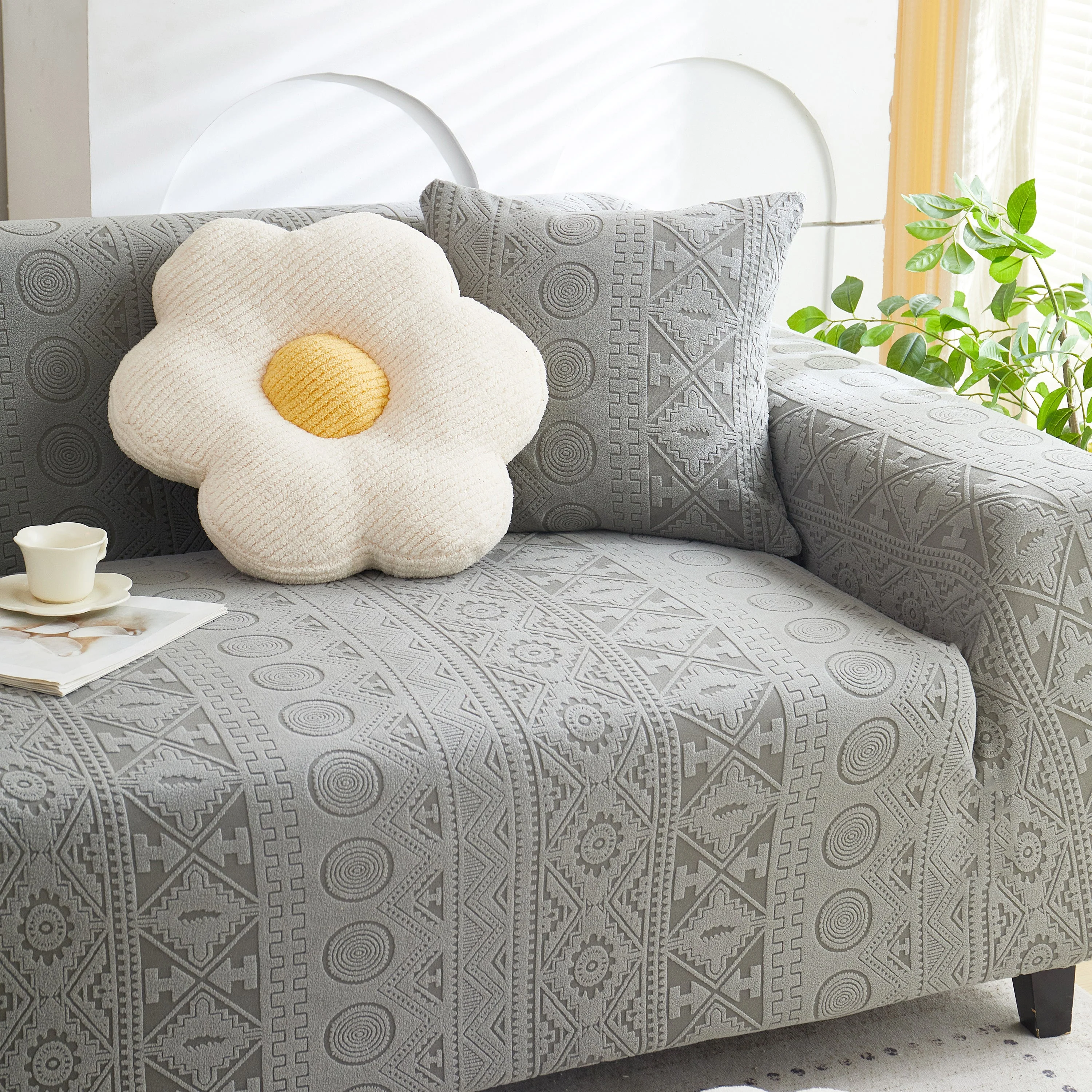 Embossed Geometric Elastic Sofa Cover Boho Stylish Decorative Furniture Covers - Image 3