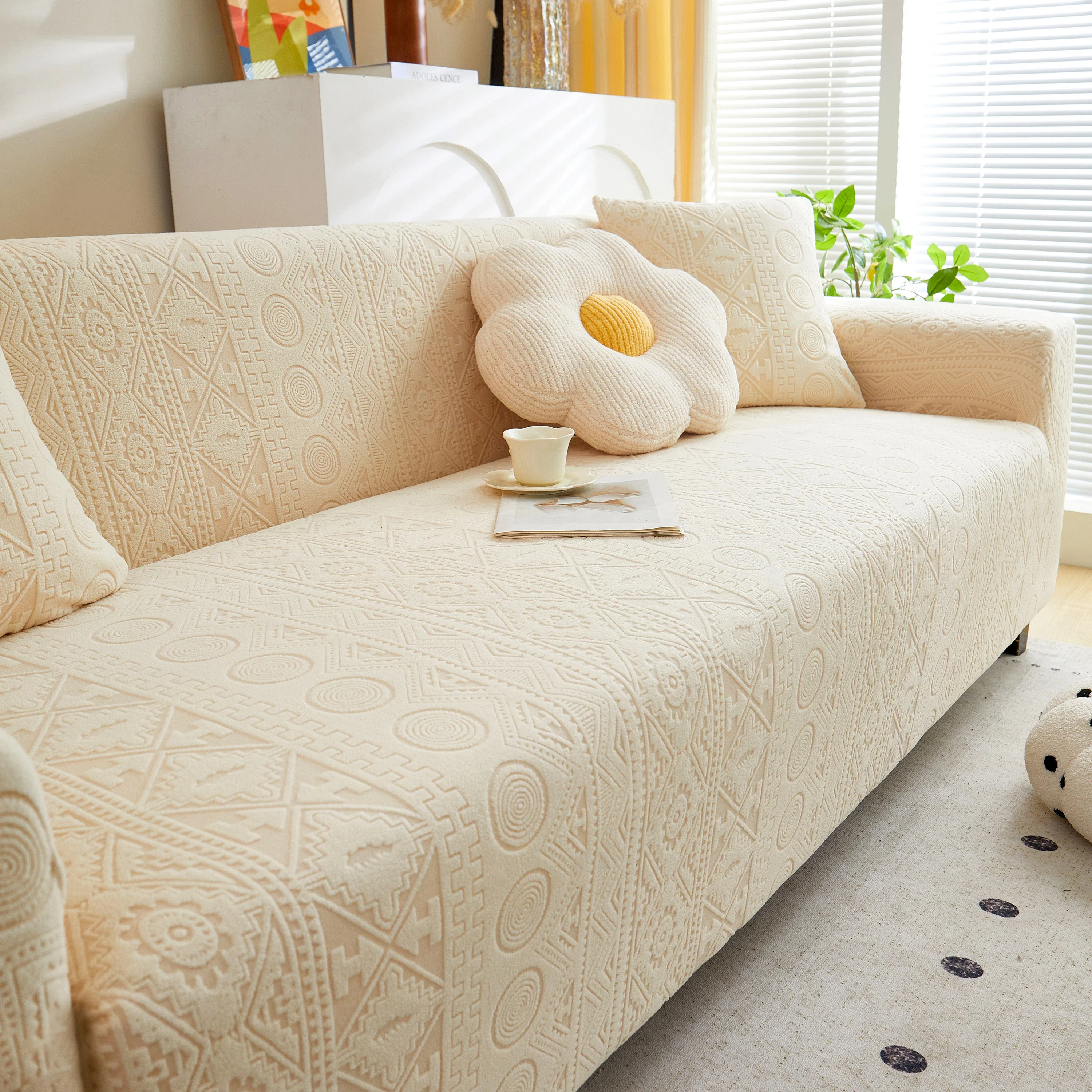 Embossed Geometric Elastic Sofa Cover Boho Stylish Decorative Furniture Covers - Image 30