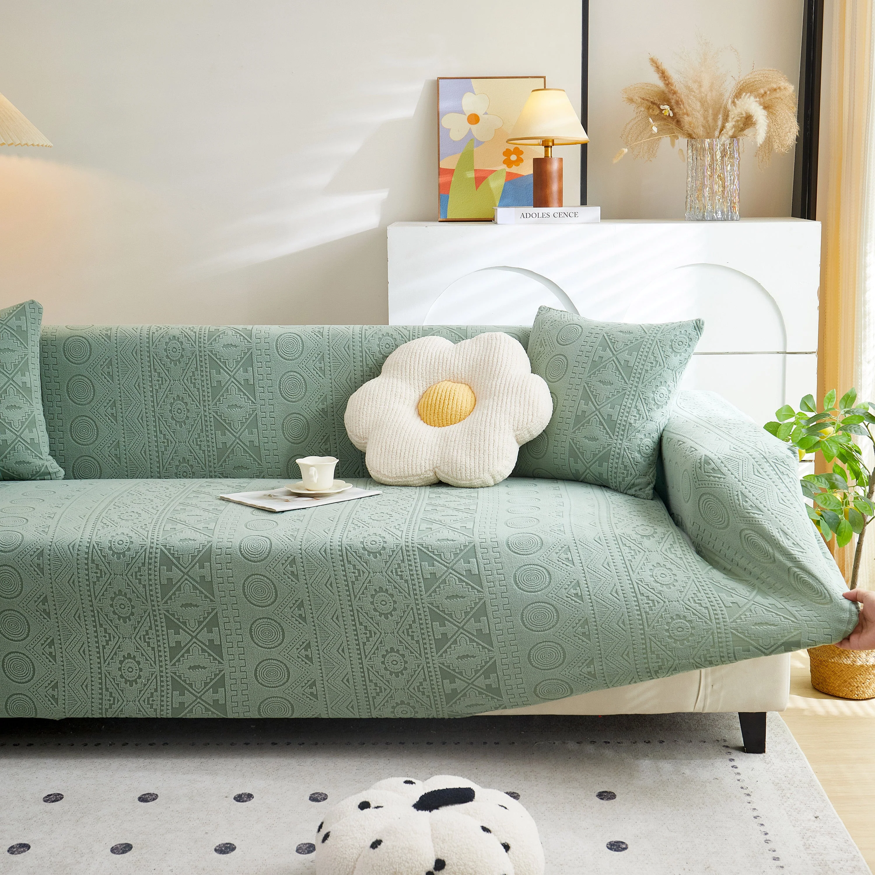 Embossed Geometric Elastic Sofa Cover Boho Stylish Decorative Furniture Covers - Image 47