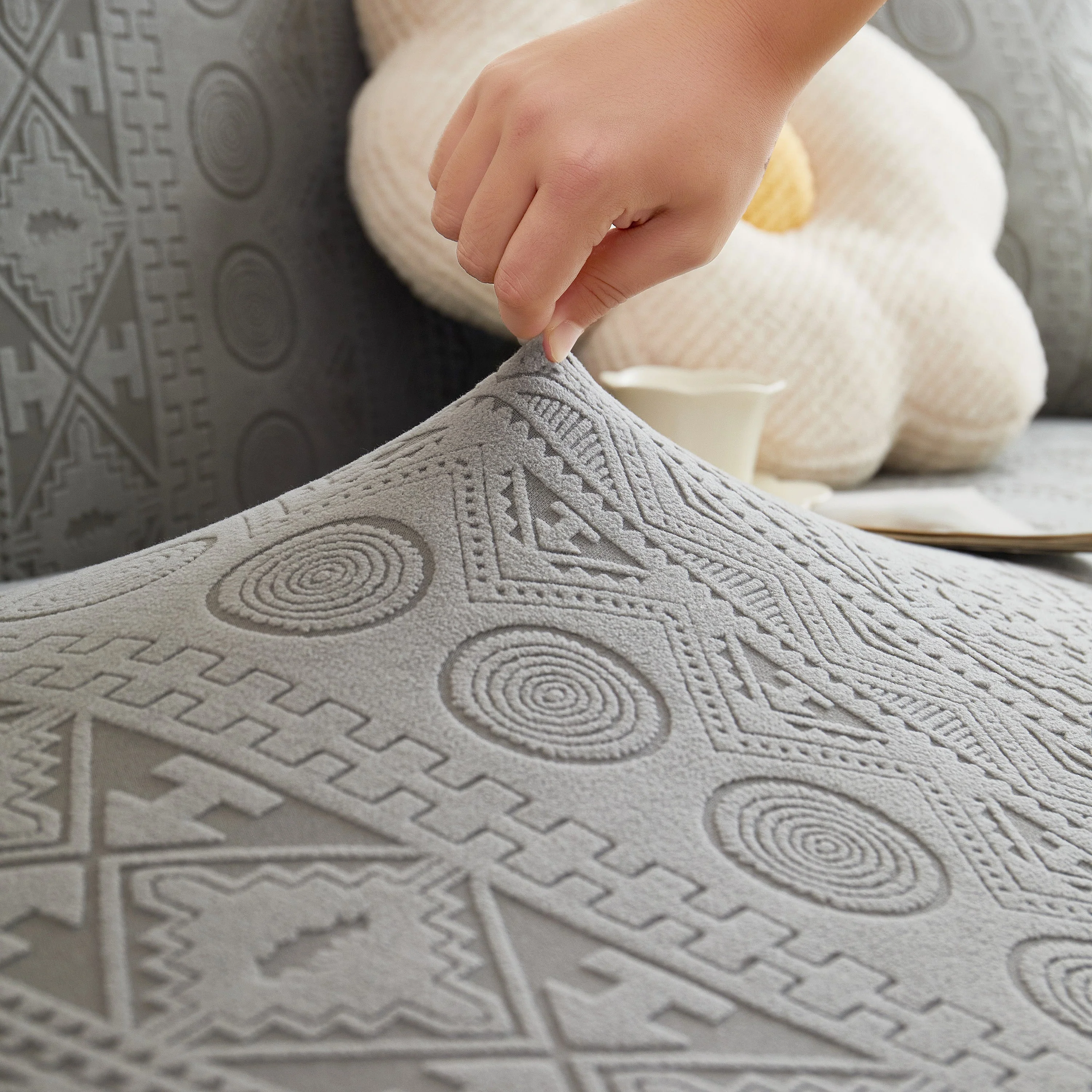 Embossed Geometric Elastic Sofa Cover Boho Stylish Decorative Furniture Covers - Image 5