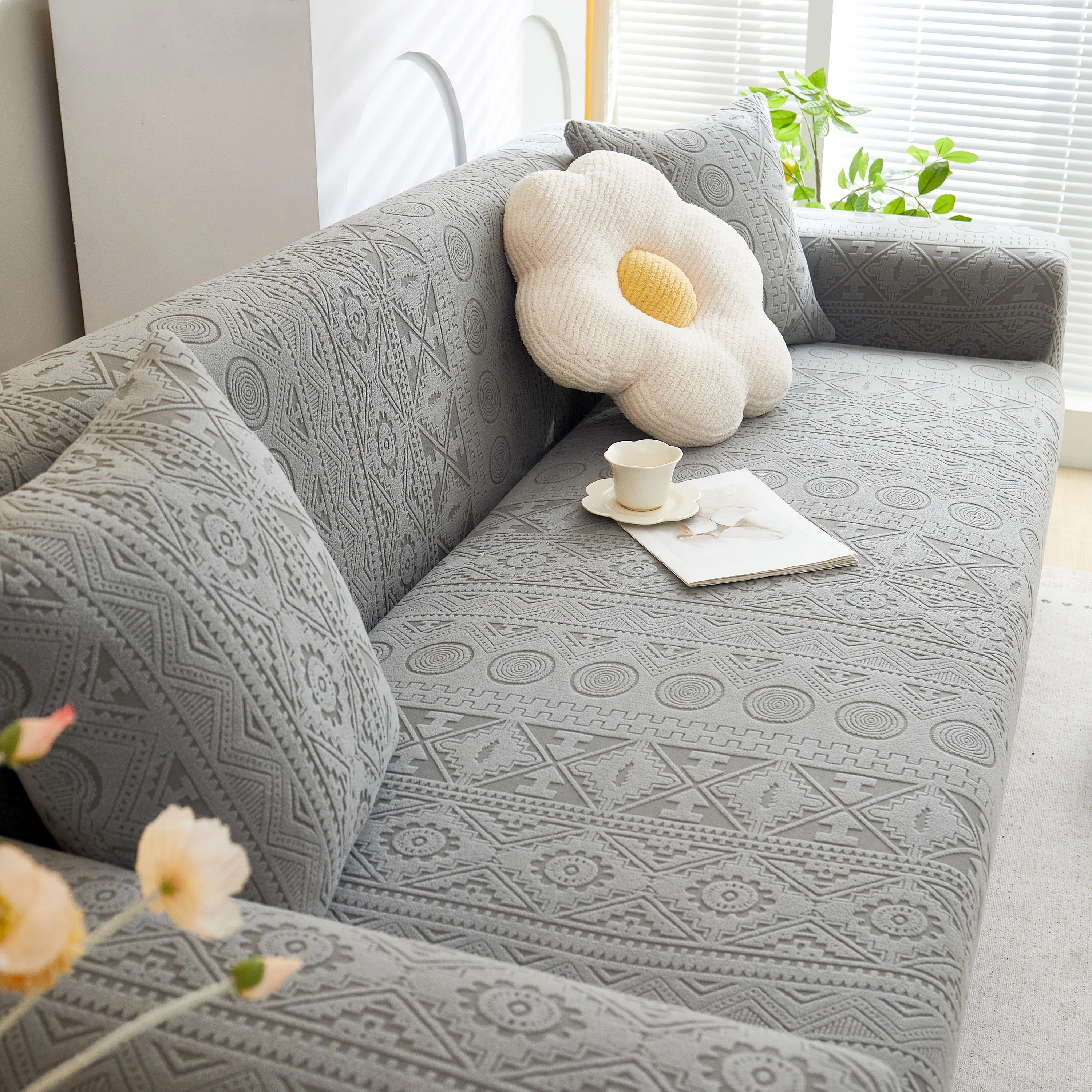 Embossed Geometric Elastic Sofa Cover Boho Stylish Decorative Furniture Covers - Image 8