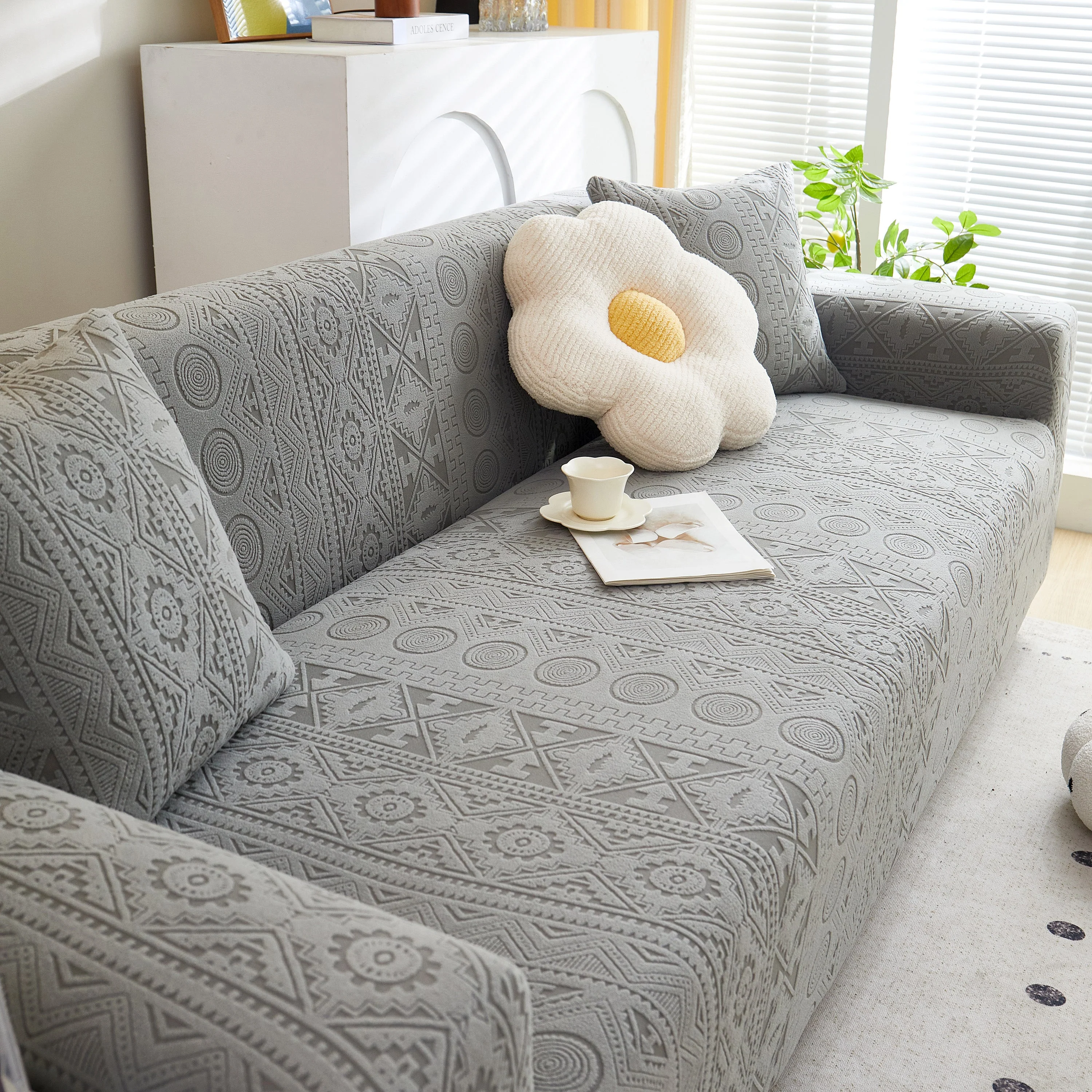 Embossed Geometric Elastic Sofa Cover Boho Stylish Decorative Furniture Covers - Image 9