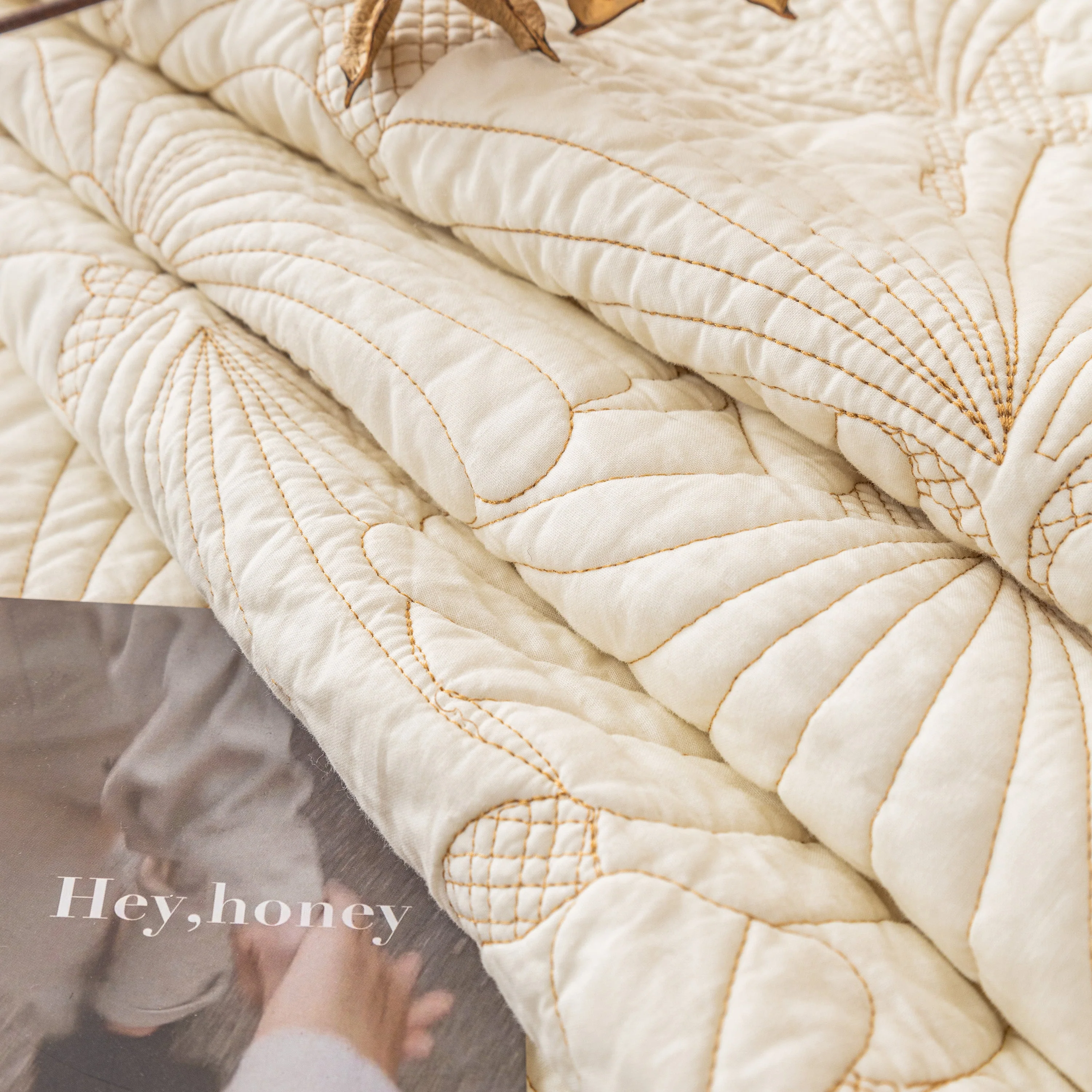Embossed Leaf Cotton Quilted Sofa Cover Non-Slip Couch Protector with Thick Padding - Image 10