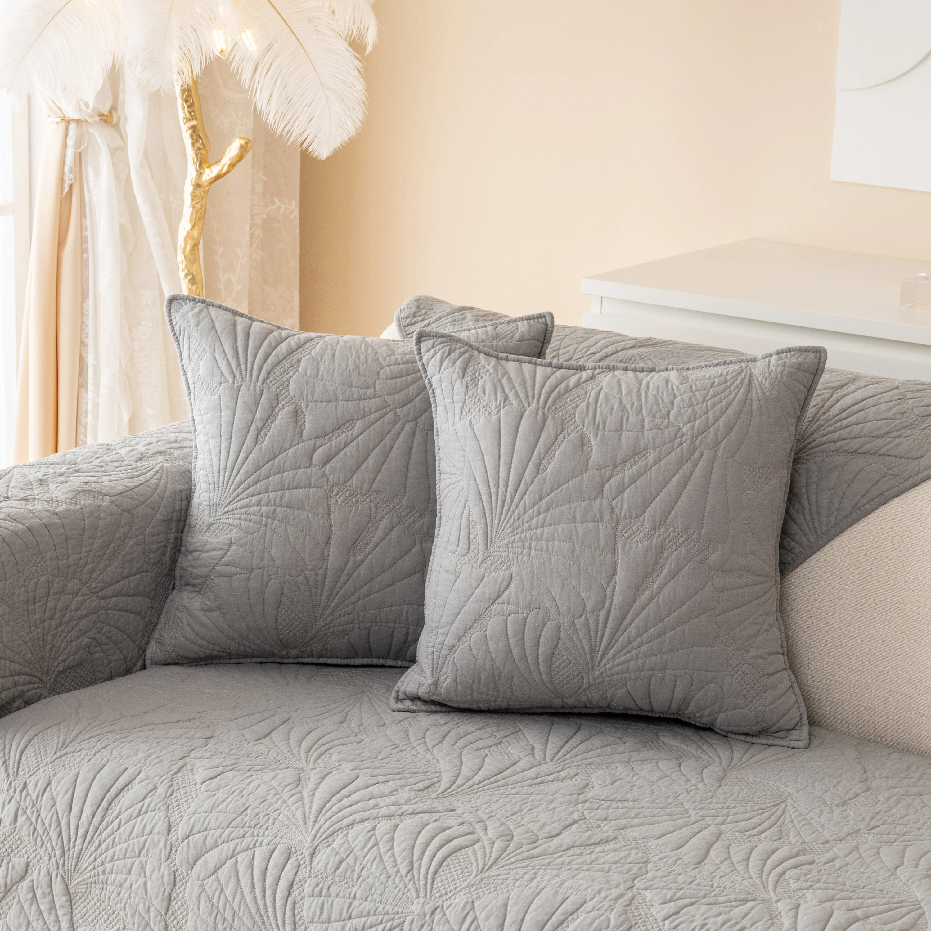 Embossed Leaf Cotton Quilted Sofa Cover Non-Slip Couch Protector with Thick Padding - Image 40