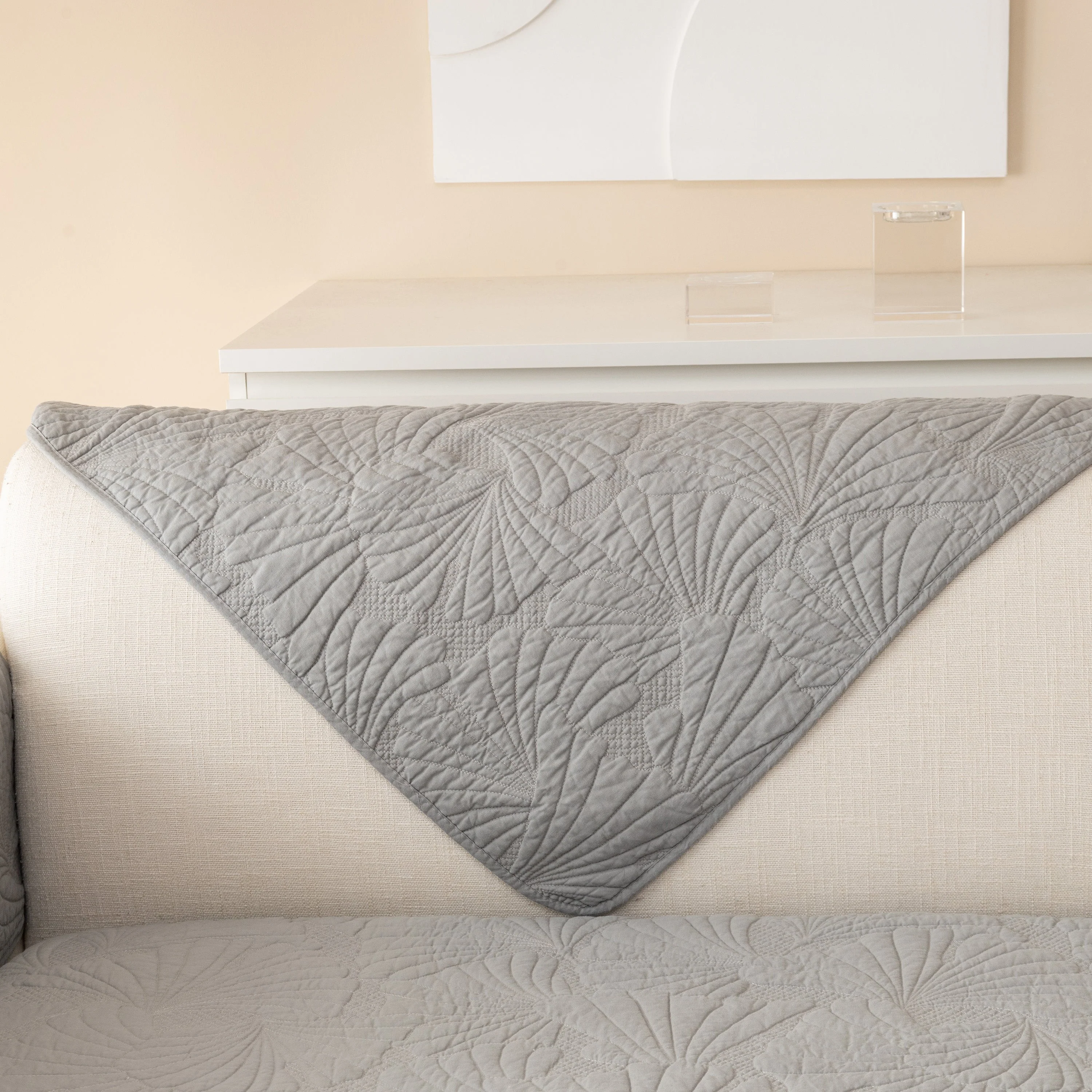 Embossed Leaf Cotton Quilted Sofa Cover Non-Slip Couch Protector with Thick Padding - Image 49