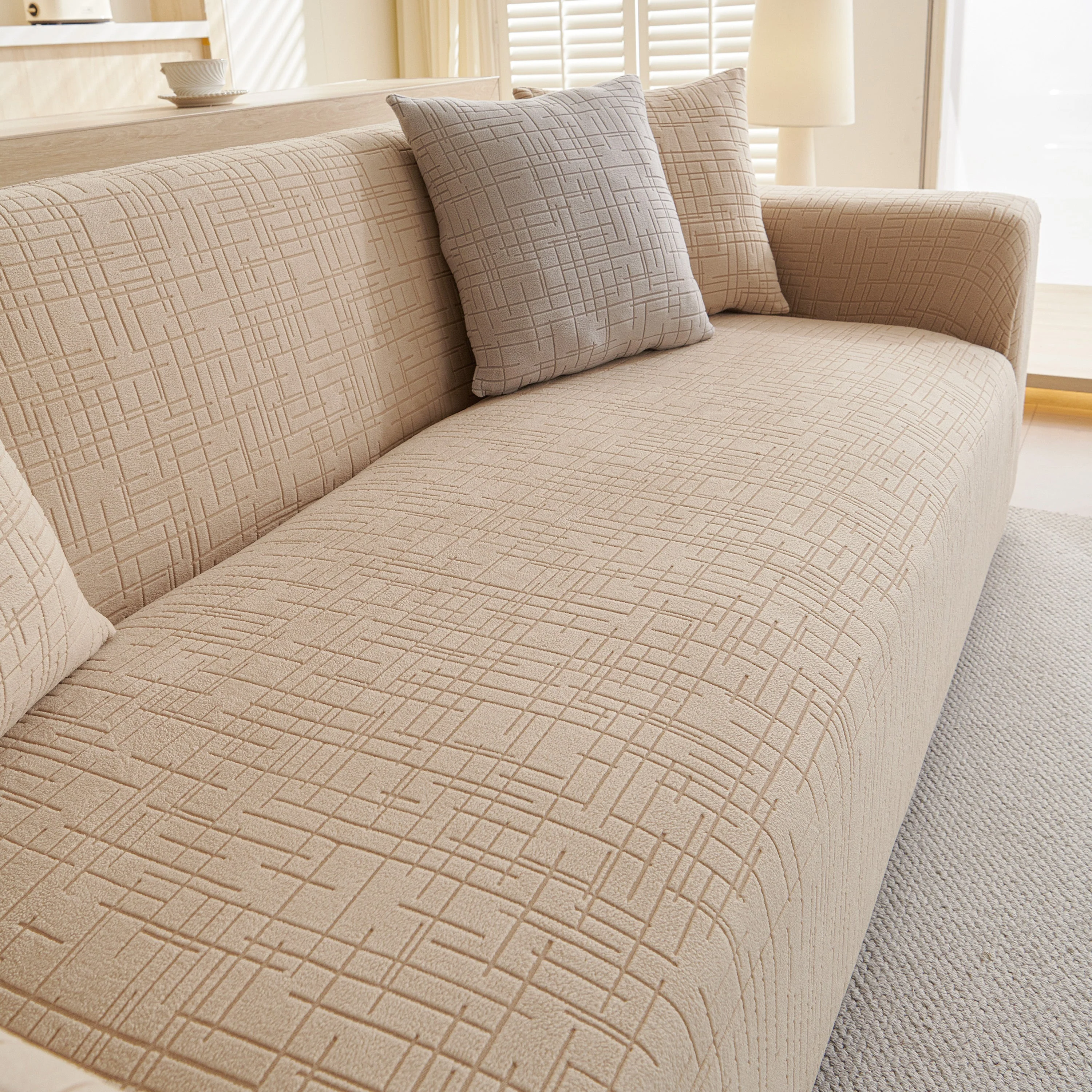 Embossed Lines Couch Covers Stretchable Non-Slip & Washable Sofa Slipcovers - Image 100