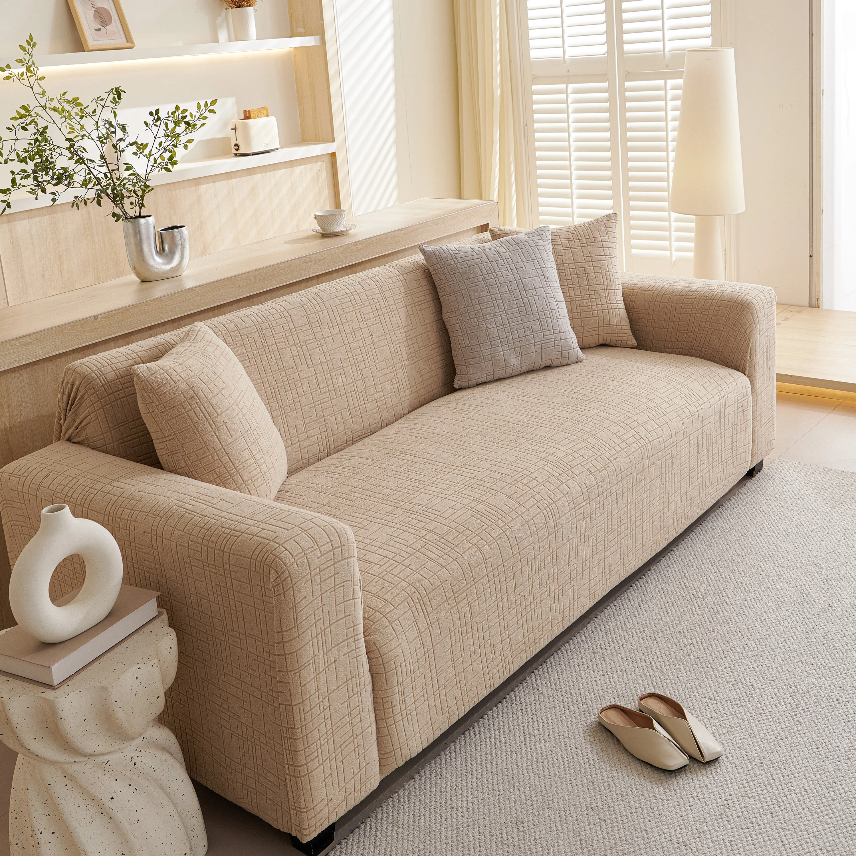 Embossed Lines Couch Covers Stretchable Non-Slip & Washable Sofa Slipcovers - Image 105