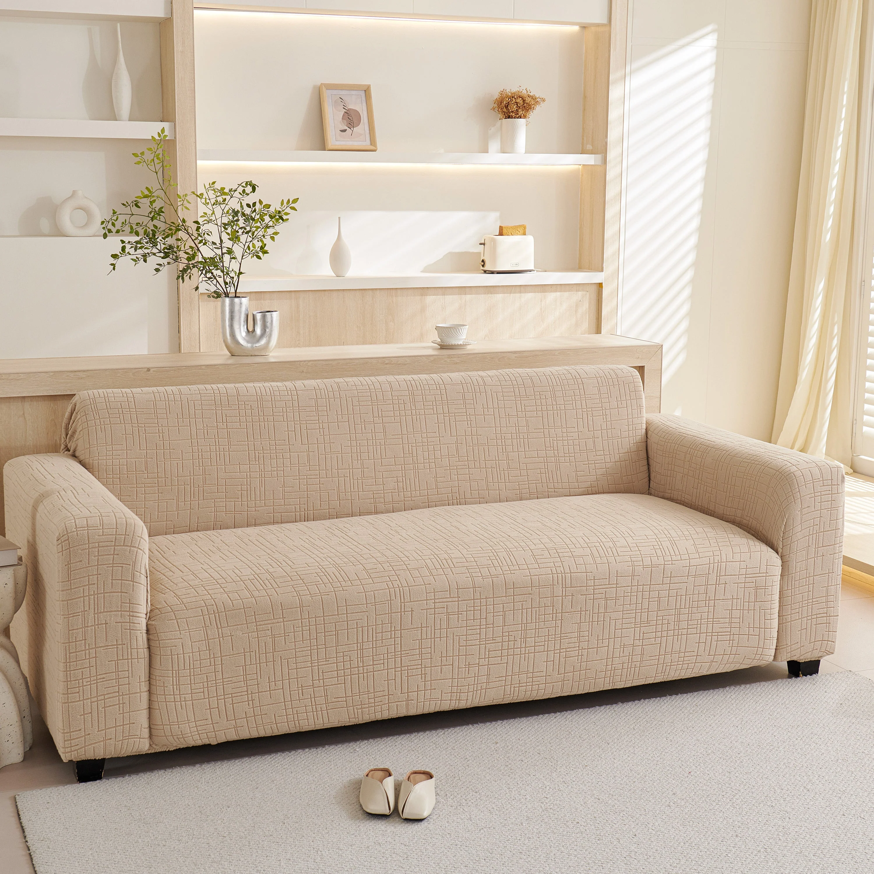 Embossed Lines Couch Covers Stretchable Non-Slip & Washable Sofa Slipcovers - Image 107