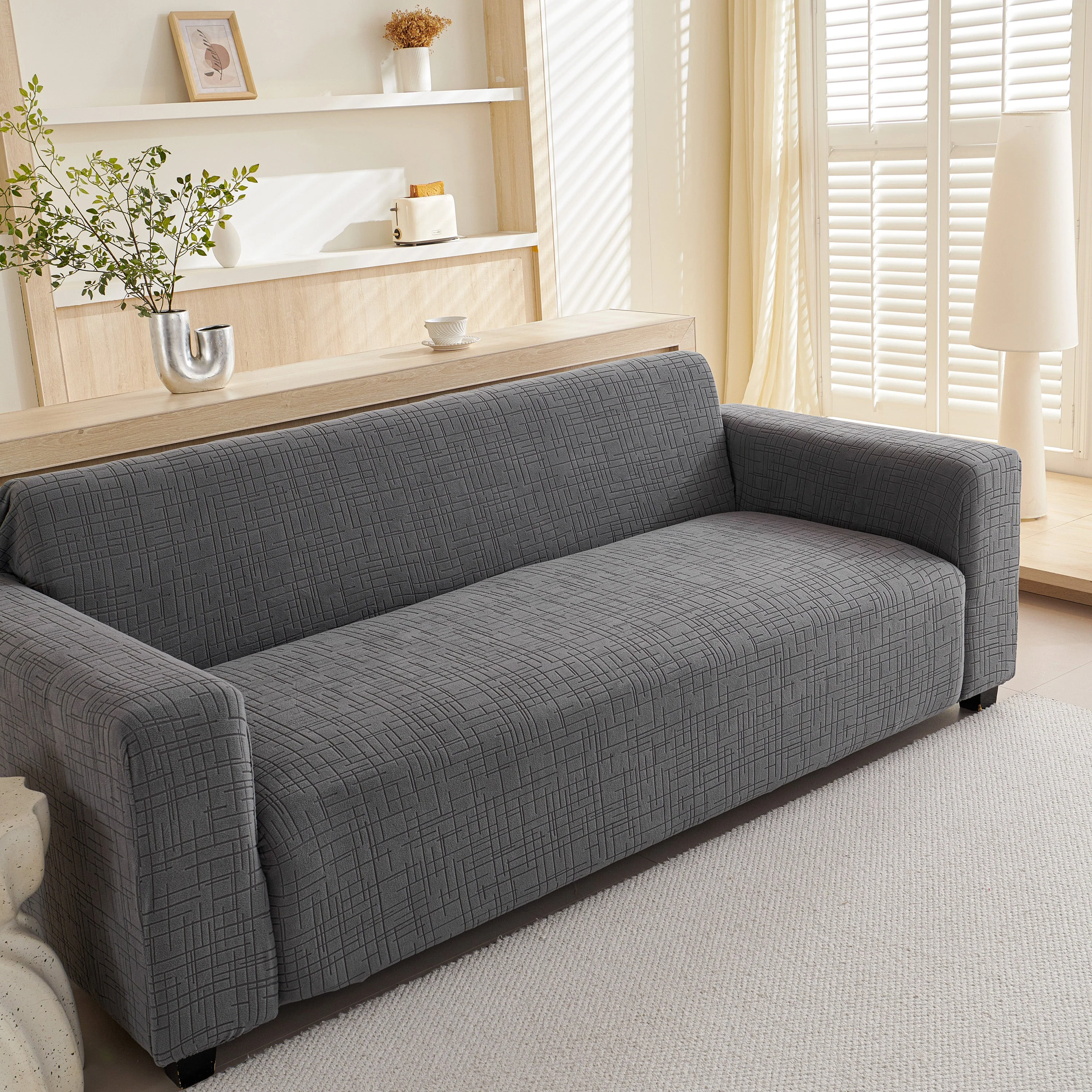 Embossed Lines Couch Covers Stretchable Non-Slip & Washable Sofa Slipcovers - Image 11