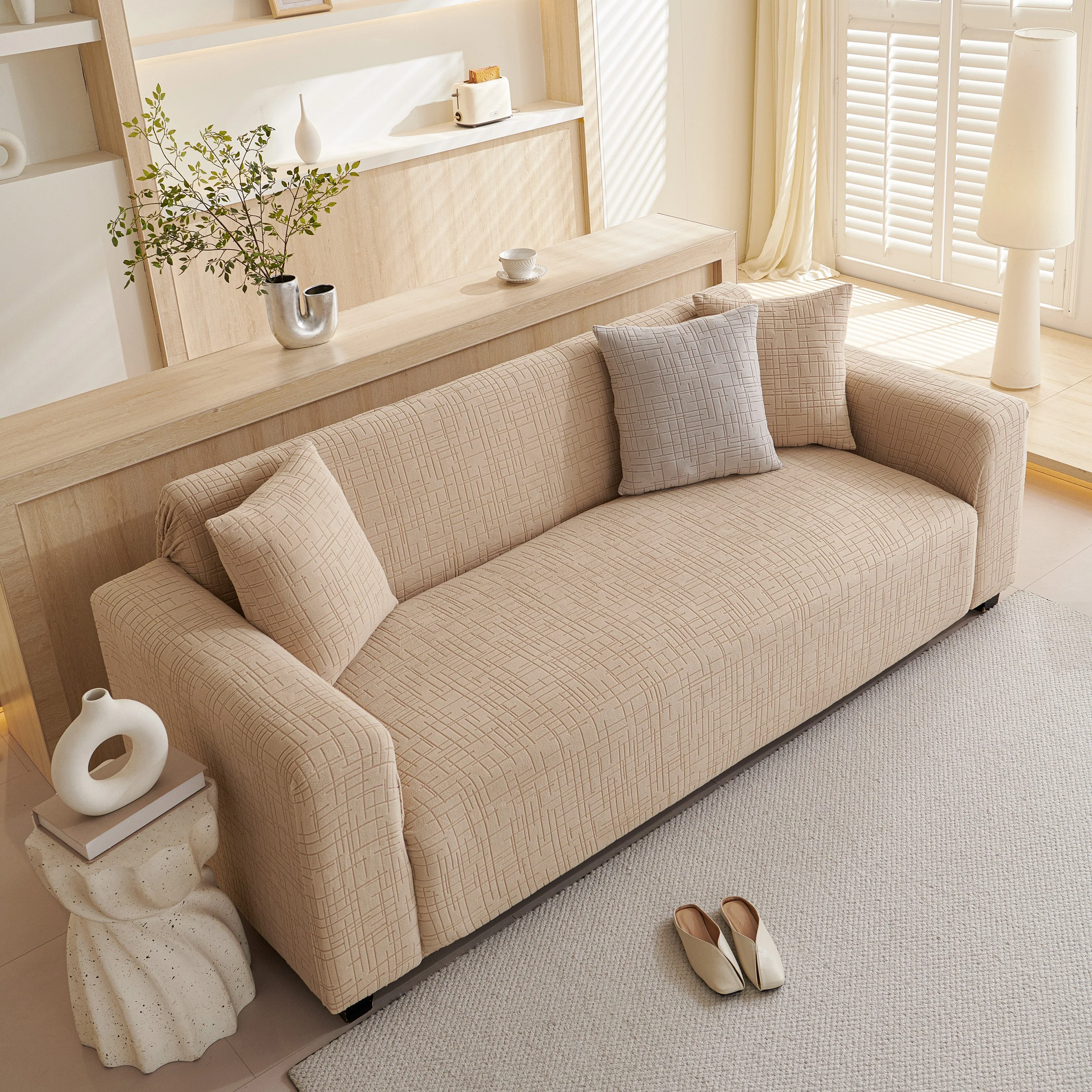 Embossed Lines Couch Covers Stretchable Non-Slip & Washable Sofa Slipcovers - Image 112