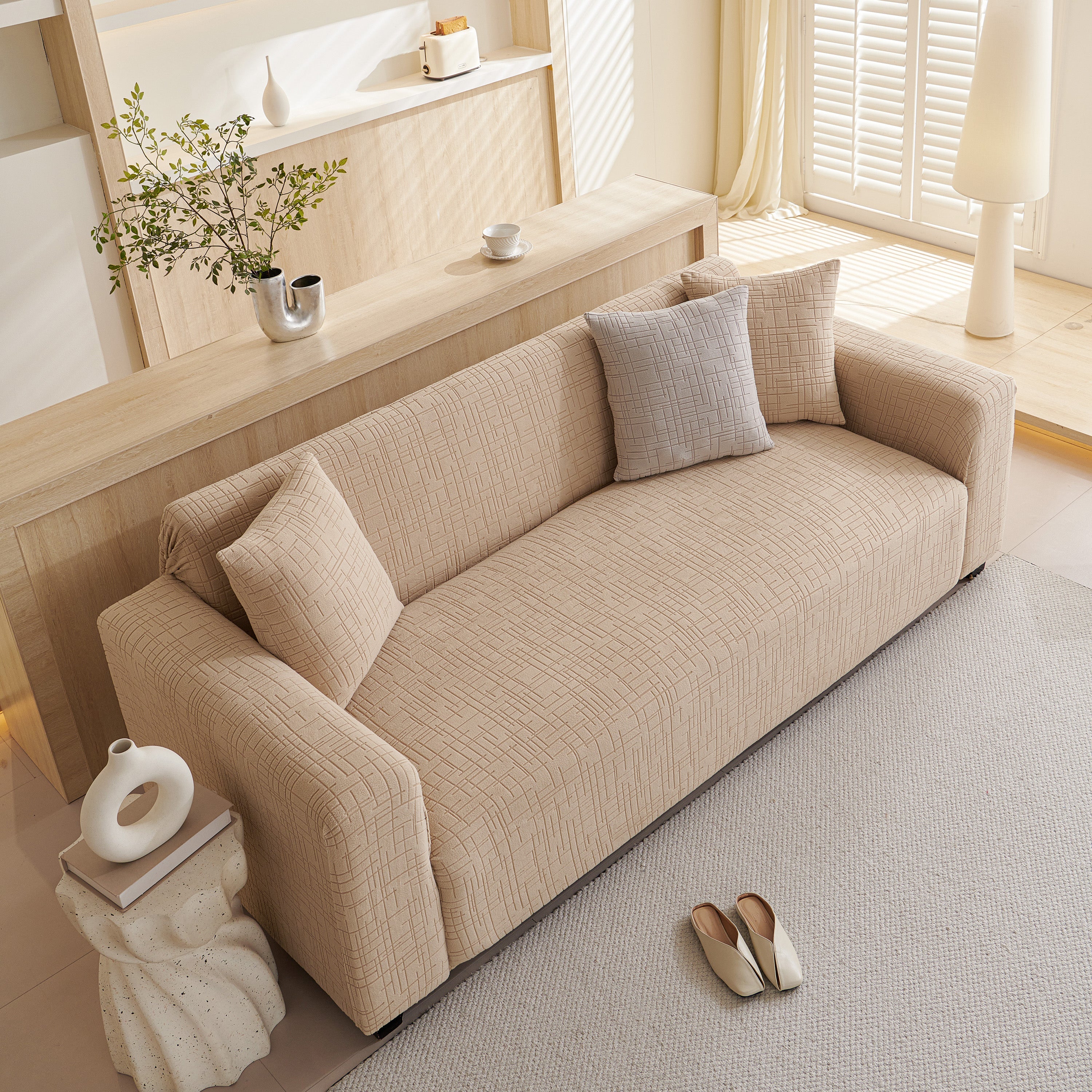 Embossed Lines Couch Covers Stretchable Non-Slip & Washable Sofa Slipcovers - Image 114