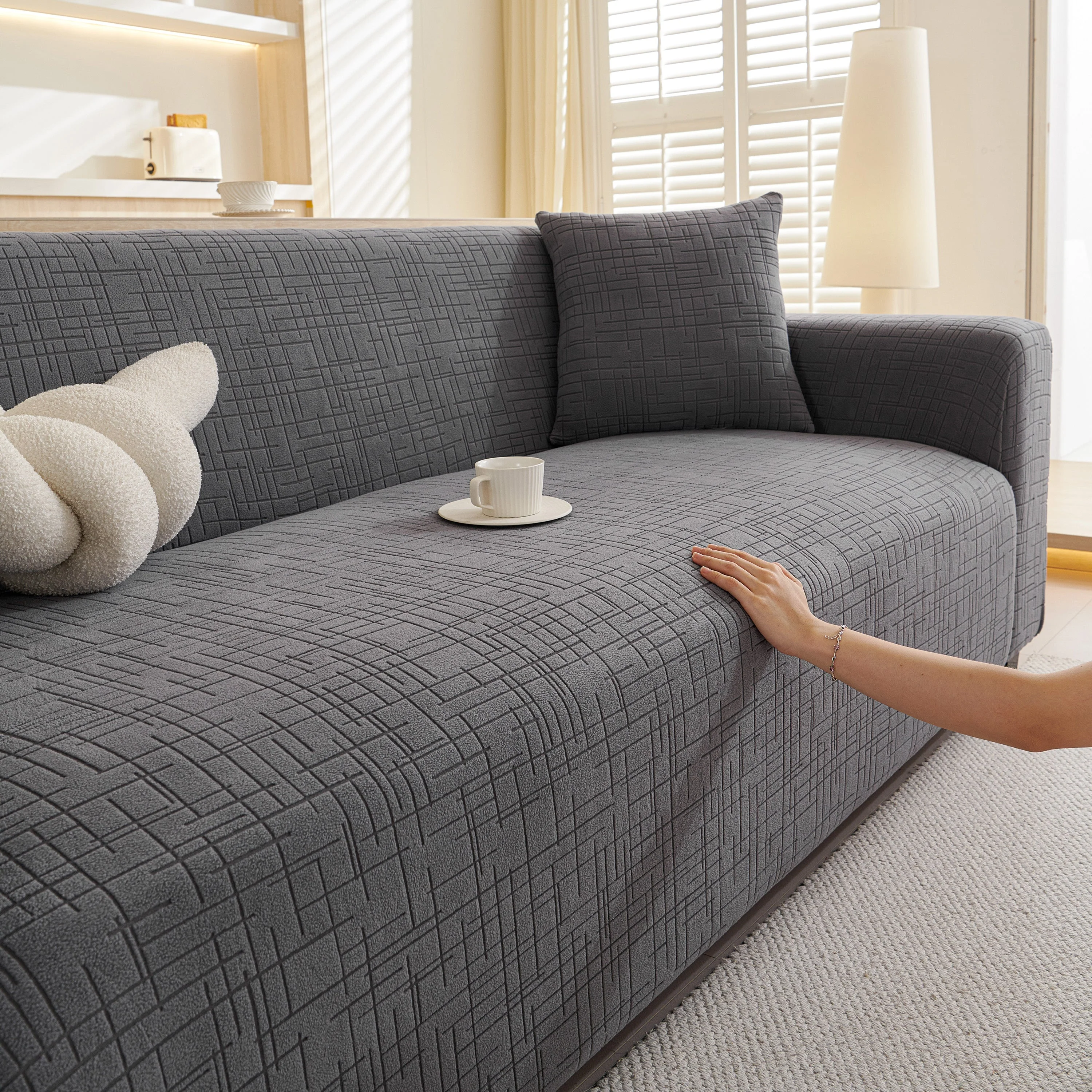 Embossed Lines Couch Covers Stretchable Non-Slip & Washable Sofa Slipcovers - Image 12