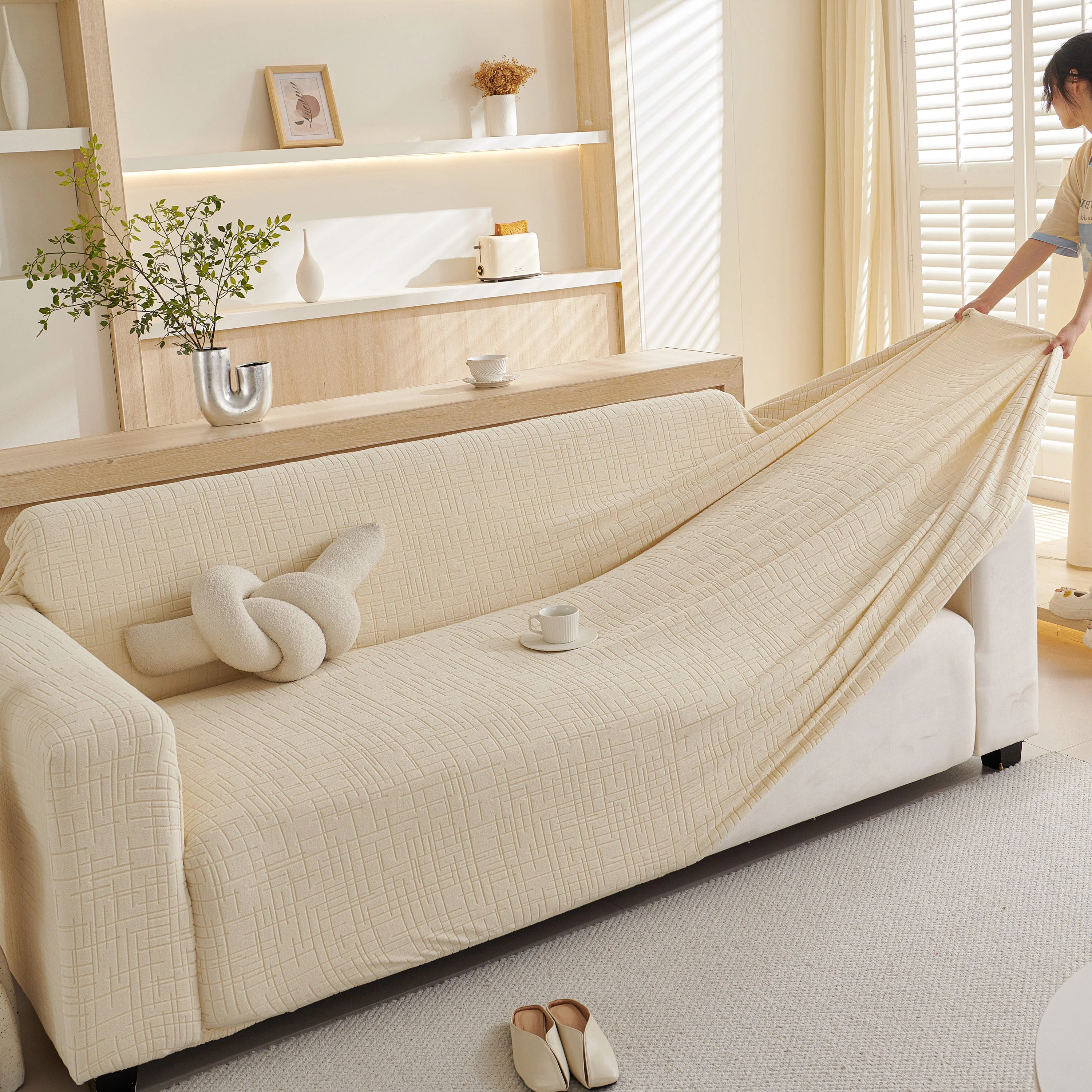 Embossed Lines Couch Covers Stretchable Non-Slip & Washable Sofa Slipcovers - Image 129