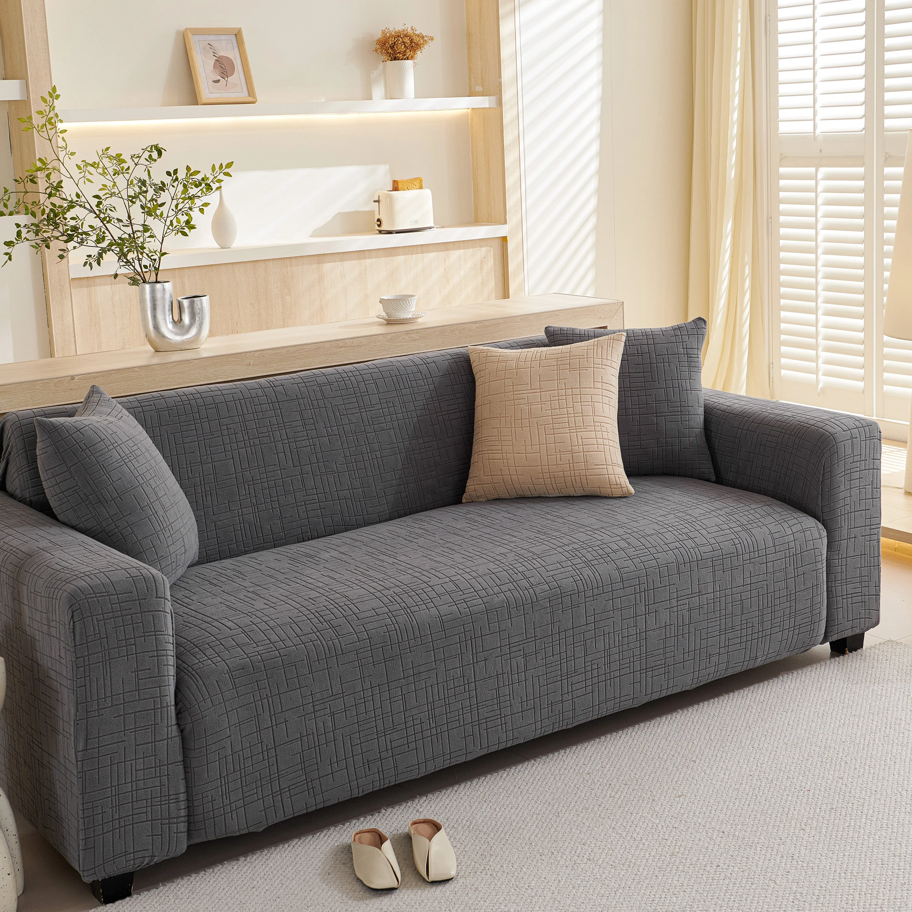 Embossed Lines Couch Covers Stretchable Non-Slip & Washable Sofa Slipcovers - Image 13