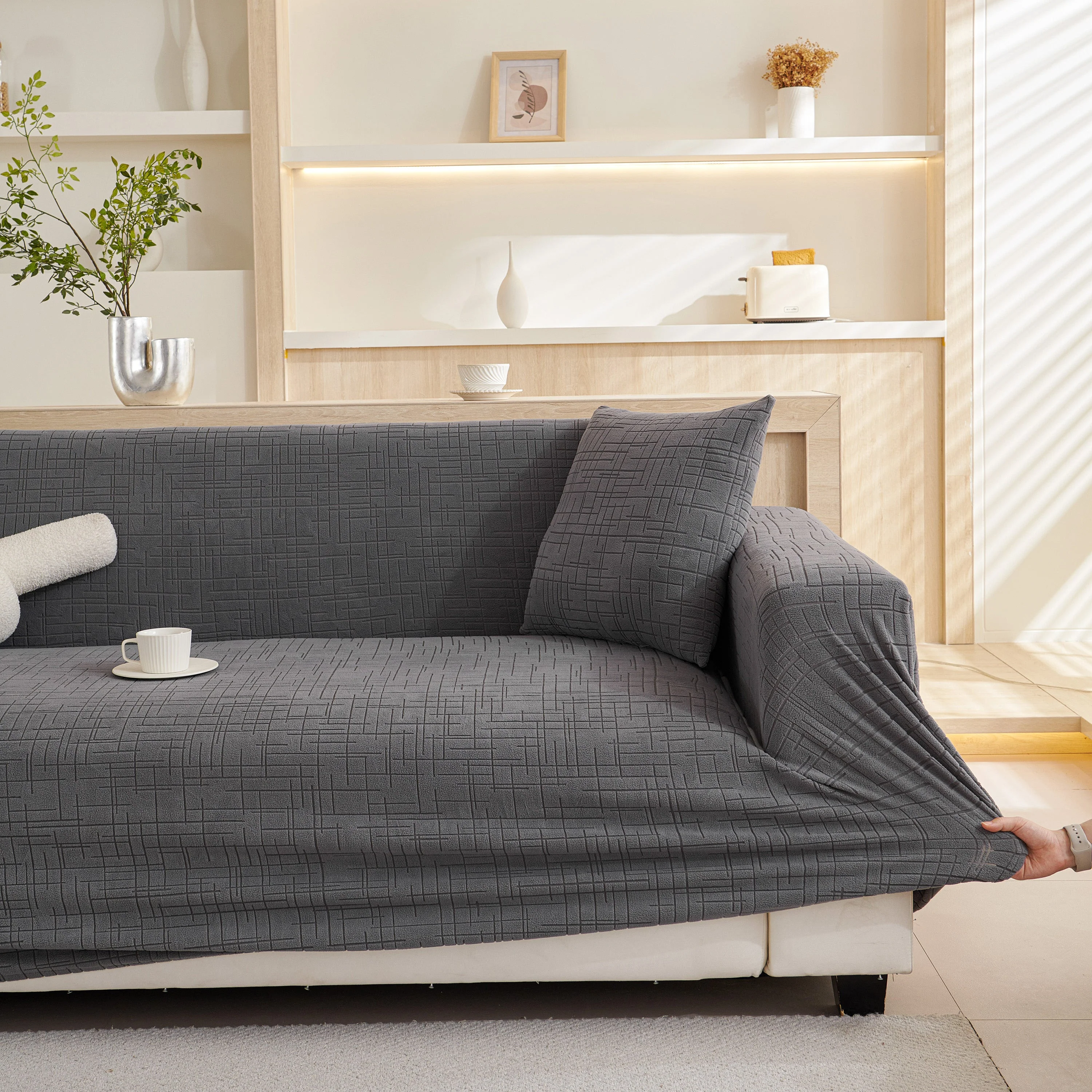 Embossed Lines Couch Covers Stretchable Non-Slip & Washable Sofa Slipcovers - Image 14