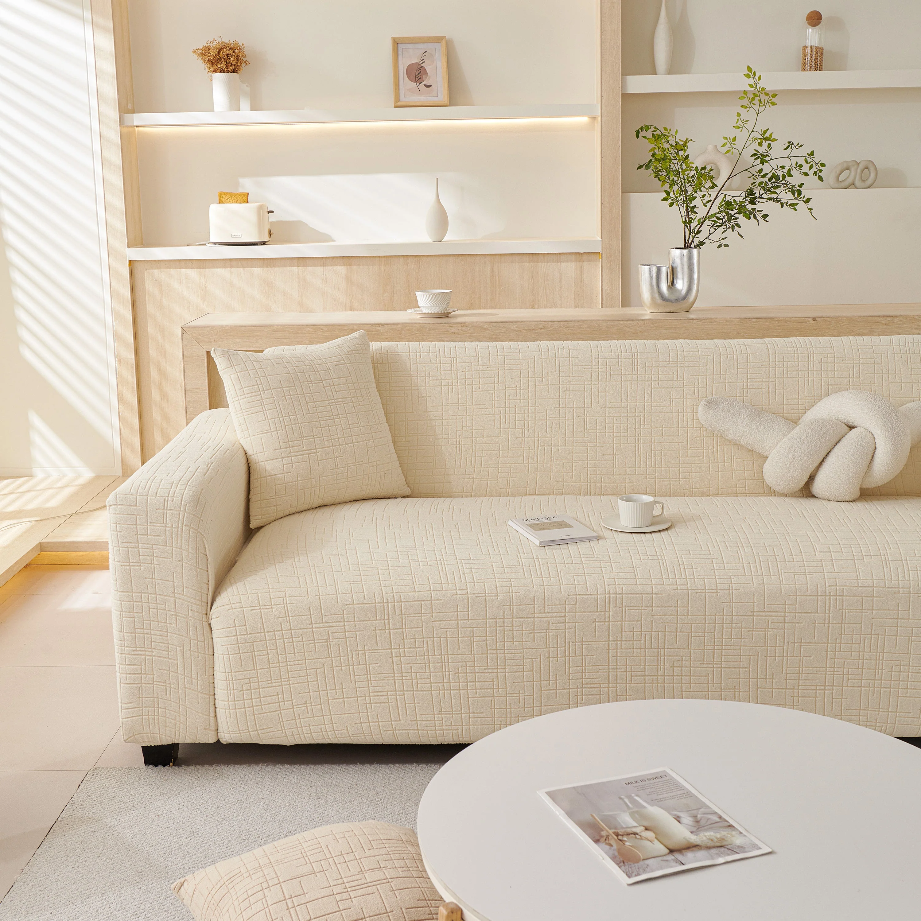 Embossed Lines Couch Covers Stretchable Non-Slip & Washable Sofa Slipcovers - Image 141