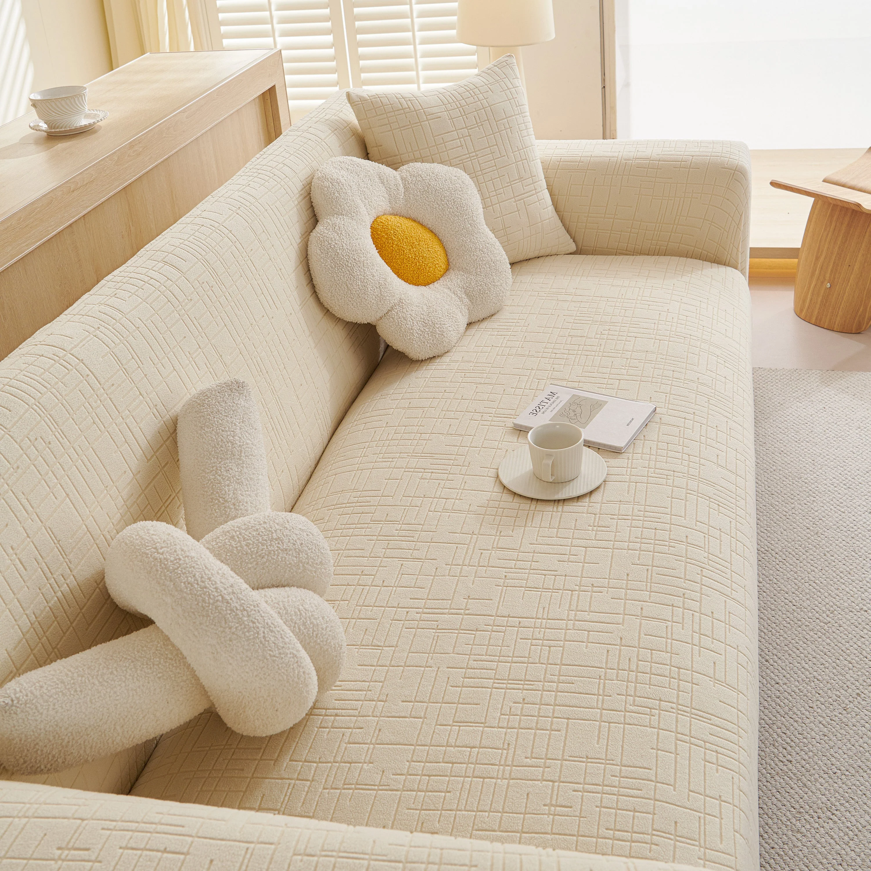 Embossed Lines Couch Covers Stretchable Non-Slip & Washable Sofa Slipcovers - Image 143