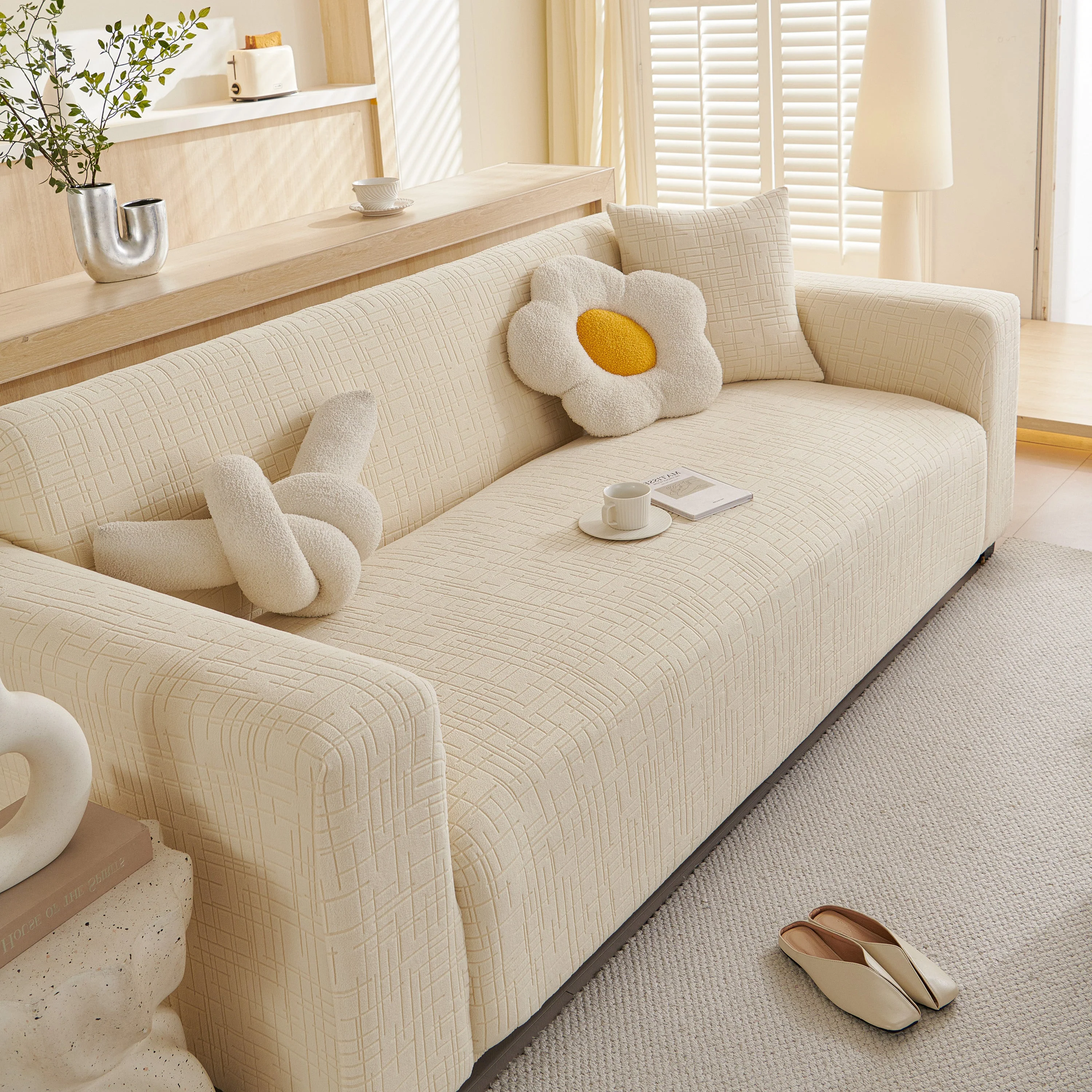 Embossed Lines Couch Covers Stretchable Non-Slip & Washable Sofa Slipcovers - Image 145