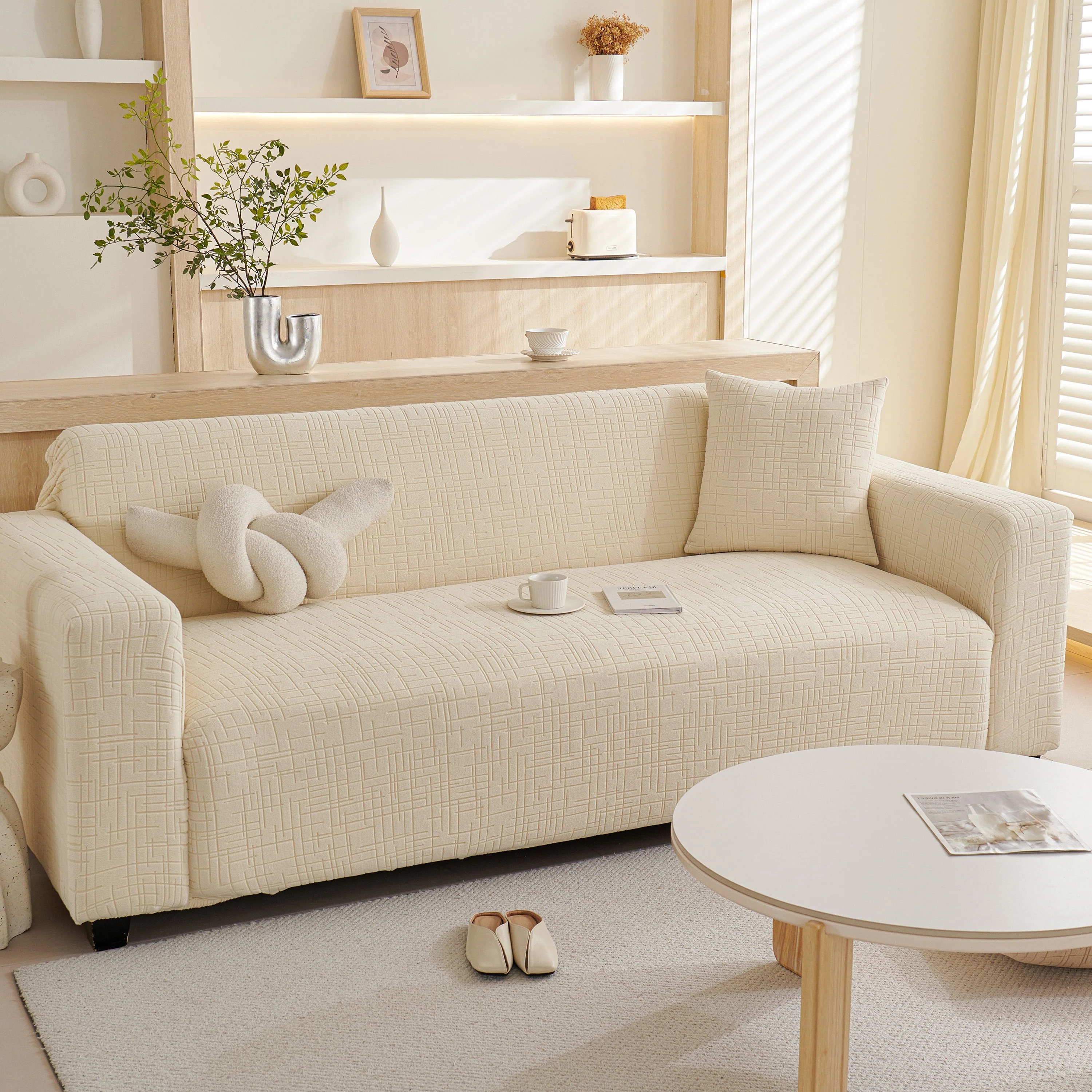 Embossed Lines Couch Covers Stretchable Non-Slip & Washable Sofa Slipcovers - Image 146