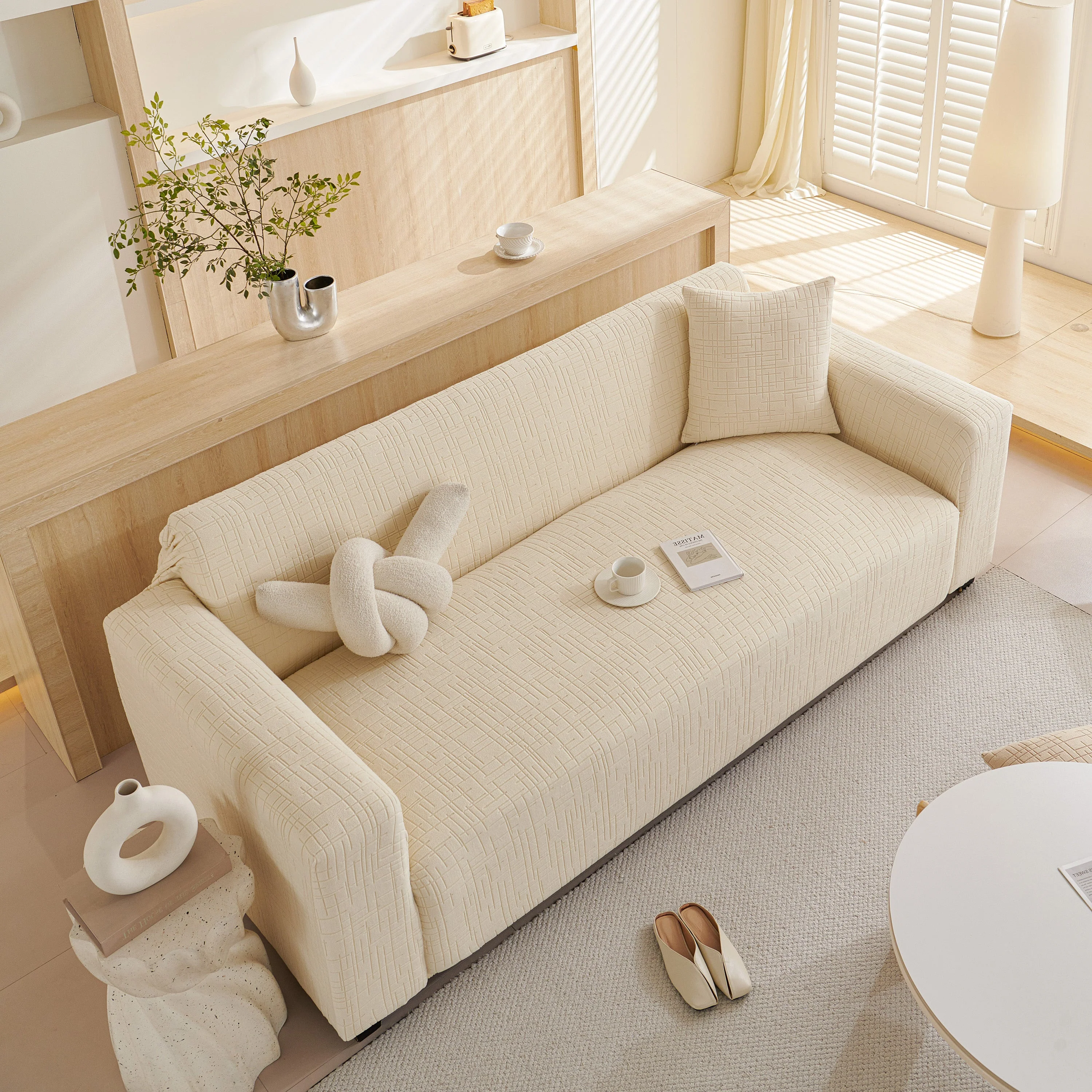 Embossed Lines Couch Covers Stretchable Non-Slip & Washable Sofa Slipcovers - Image 150