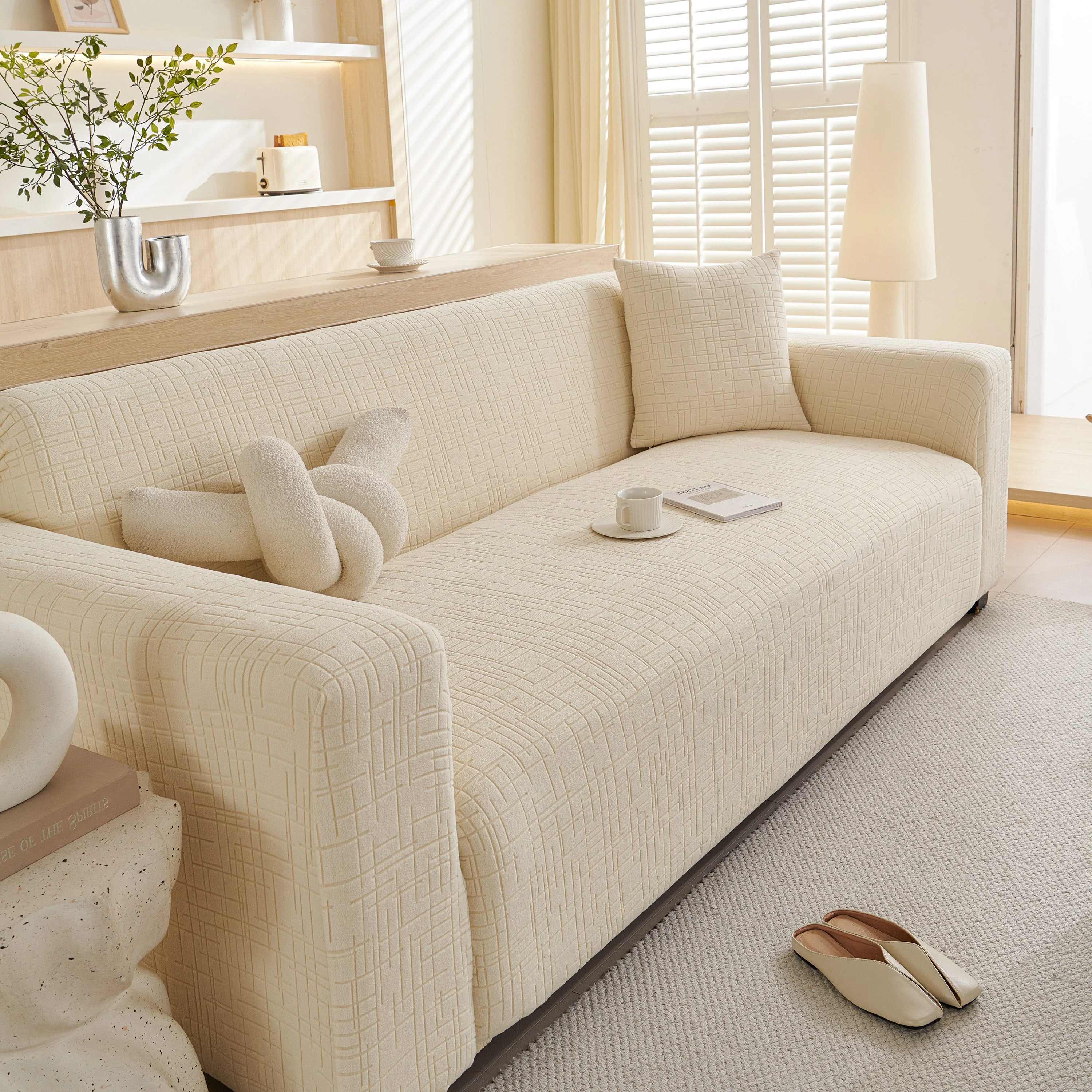 Embossed Lines Couch Covers Stretchable Non-Slip & Washable Sofa Slipcovers - Image 151