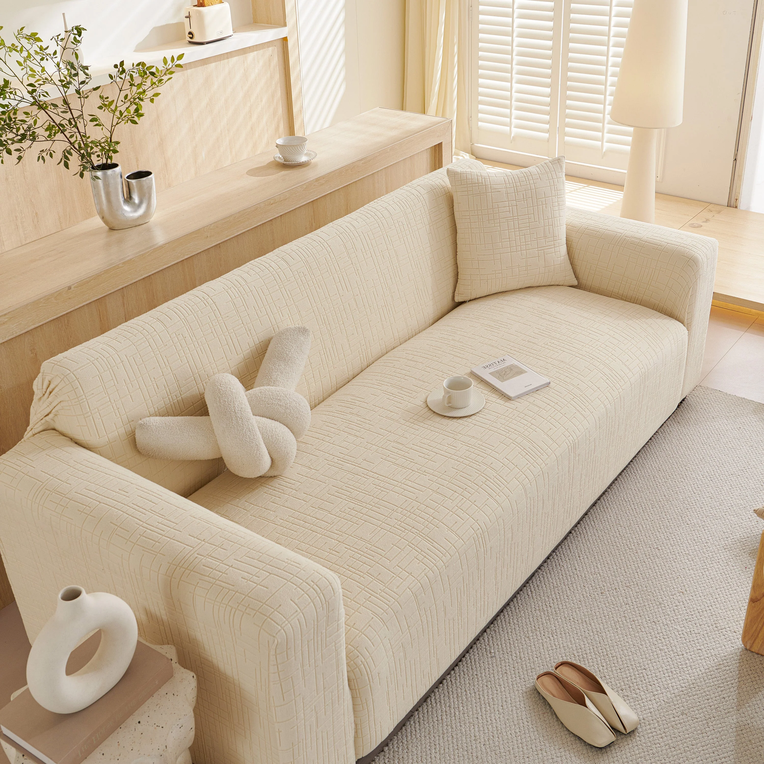 Embossed Lines Couch Covers Stretchable Non-Slip & Washable Sofa Slipcovers - Image 153