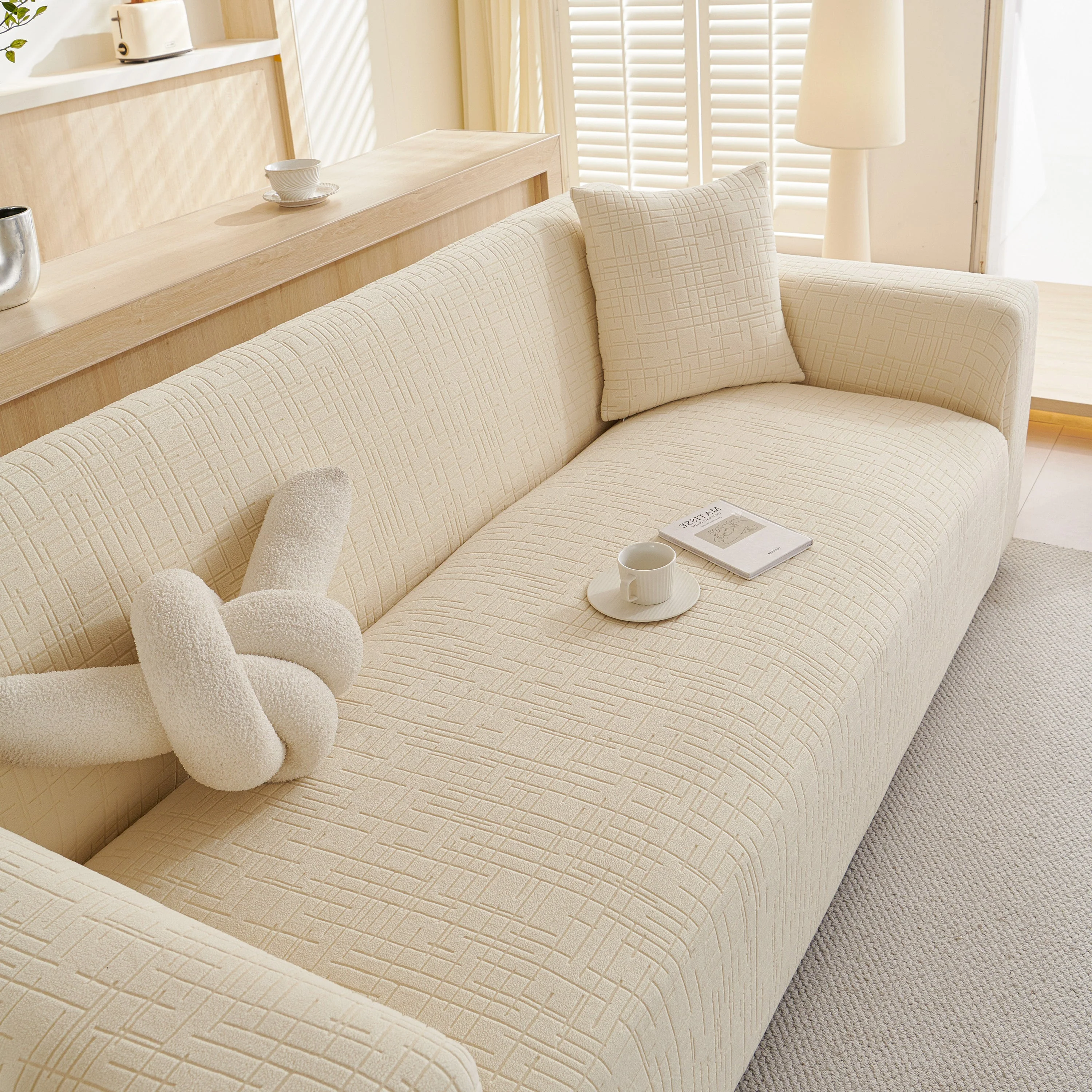 Embossed Lines Couch Covers Stretchable Non-Slip & Washable Sofa Slipcovers - Image 154
