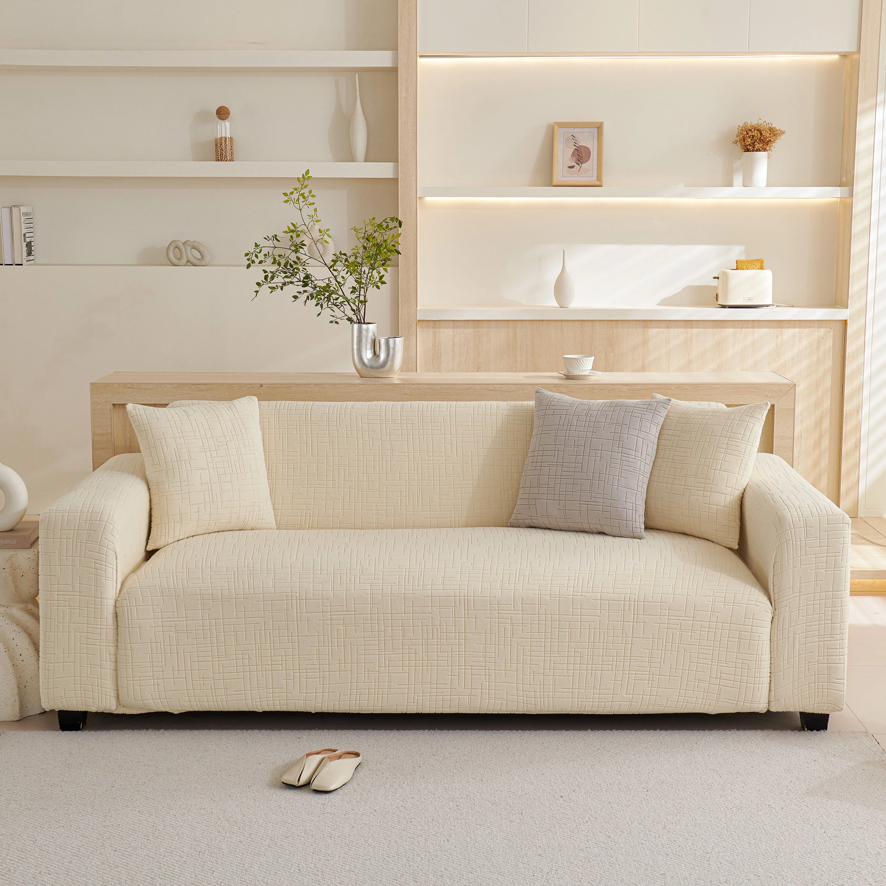Embossed Lines Couch Covers Stretchable Non-Slip & Washable Sofa Slipcovers - Image 156
