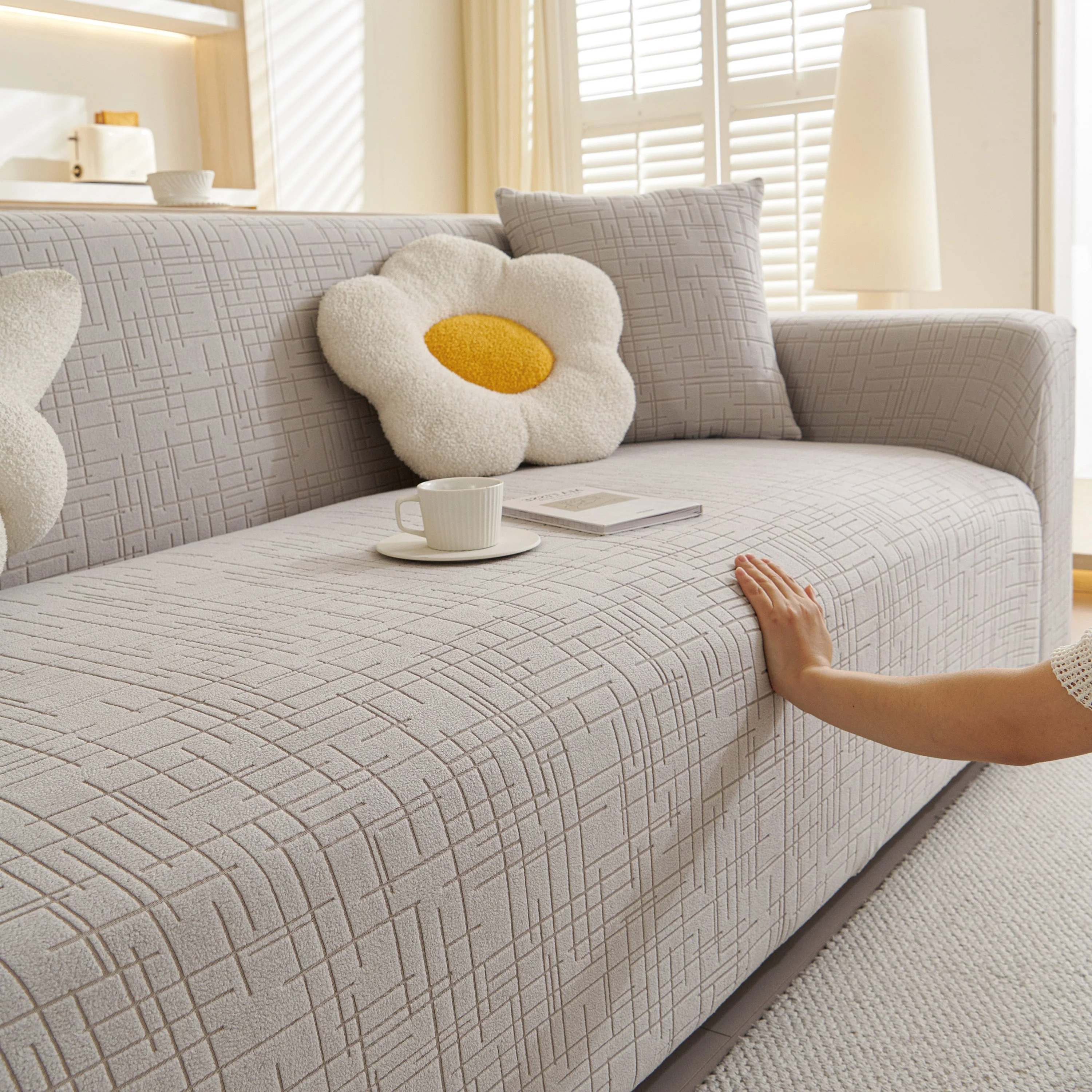 Embossed Lines Couch Covers Stretchable Non-Slip & Washable Sofa Slipcovers - Image 158