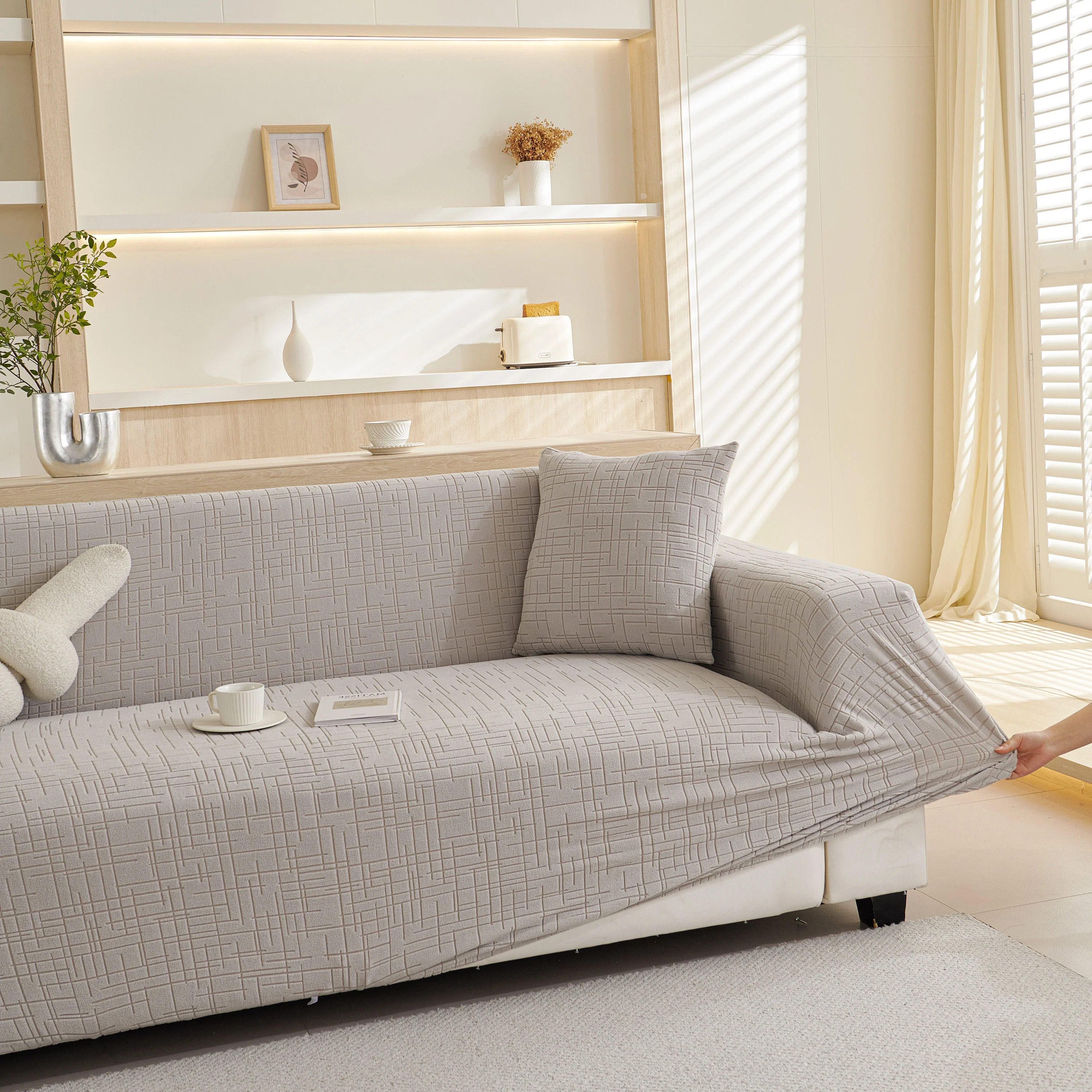 Embossed Lines Couch Covers Stretchable Non-Slip & Washable Sofa Slipcovers - Image 162