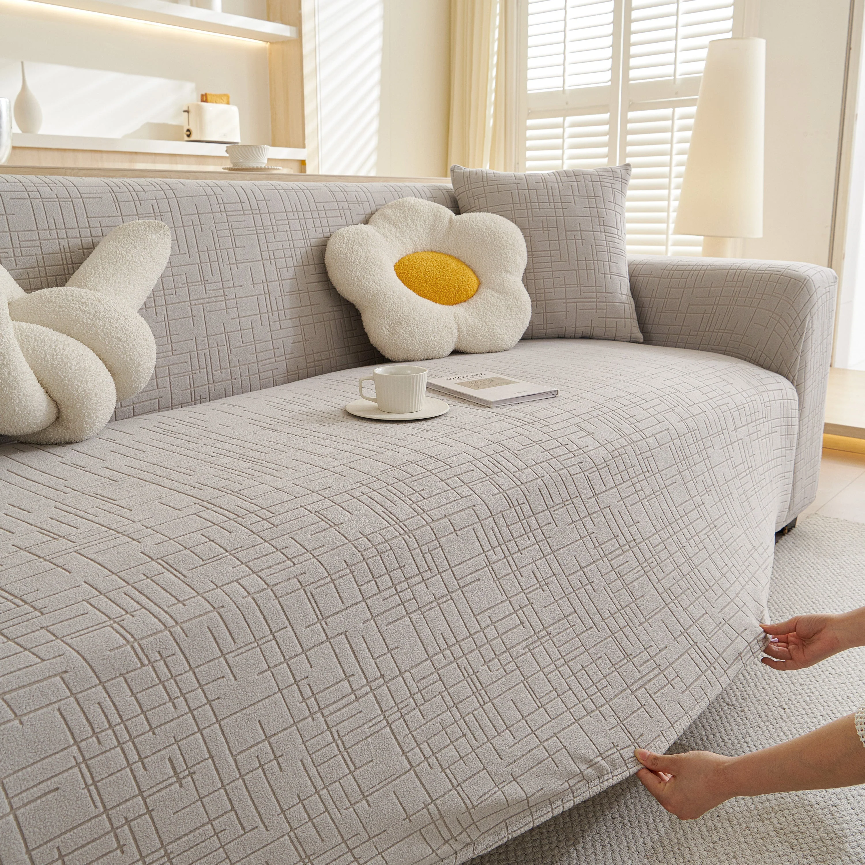 Embossed Lines Couch Covers Stretchable Non-Slip & Washable Sofa Slipcovers - Image 165