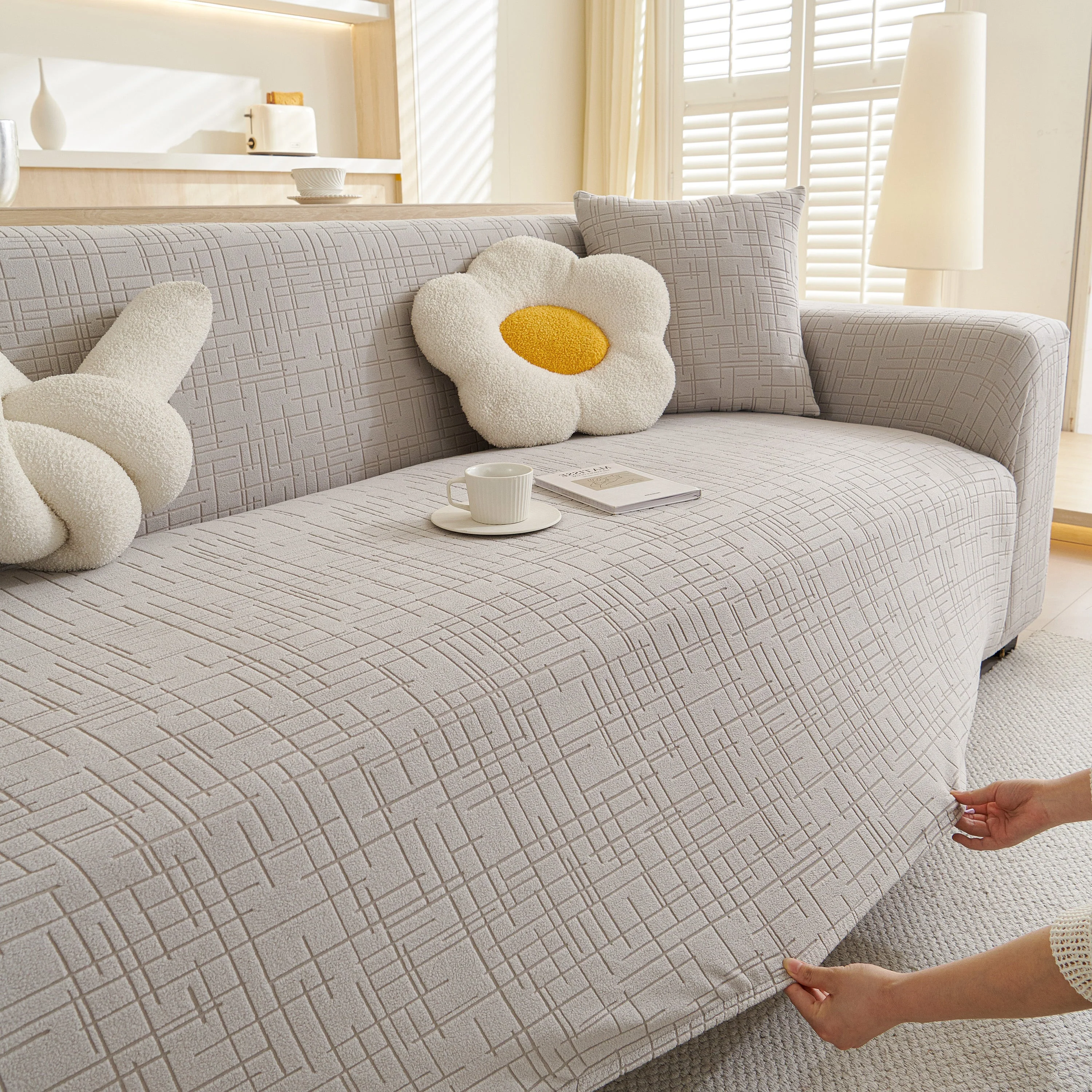 Embossed Lines Couch Covers Stretchable Non-Slip & Washable Sofa Slipcovers - Image 166