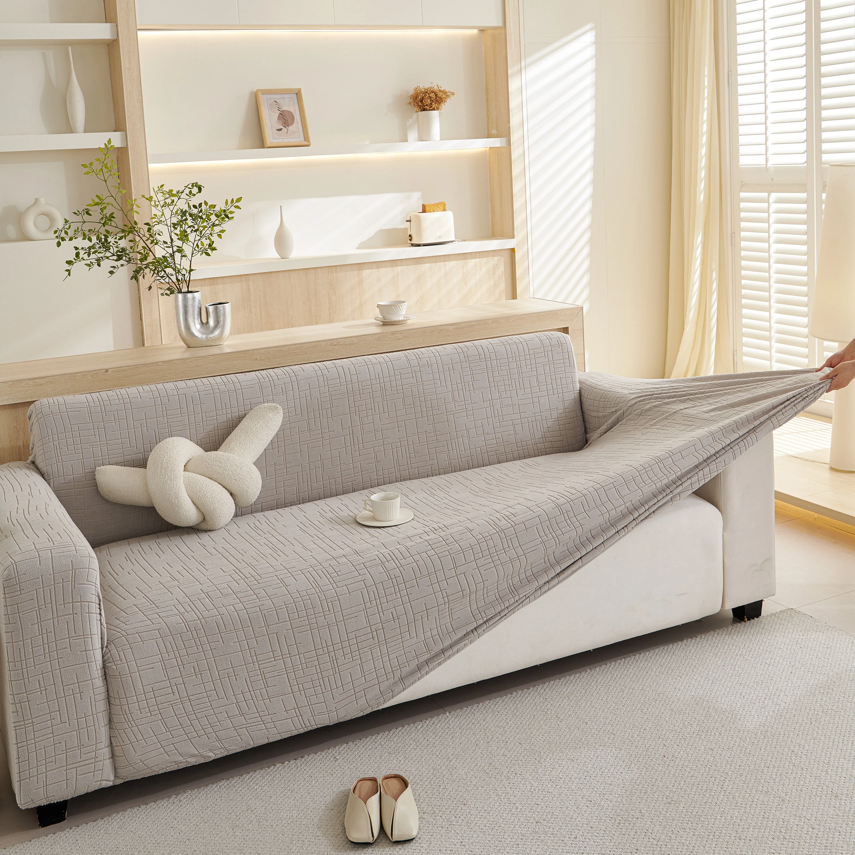 Embossed Lines Couch Covers Stretchable Non-Slip & Washable Sofa Slipcovers - Image 167