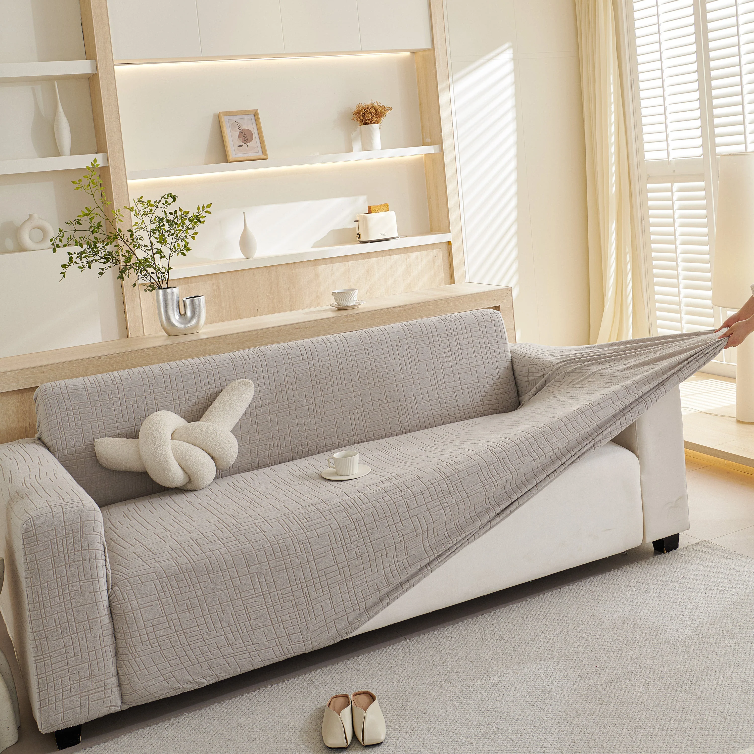 Embossed Lines Couch Covers Stretchable Non-Slip & Washable Sofa Slipcovers - Image 168